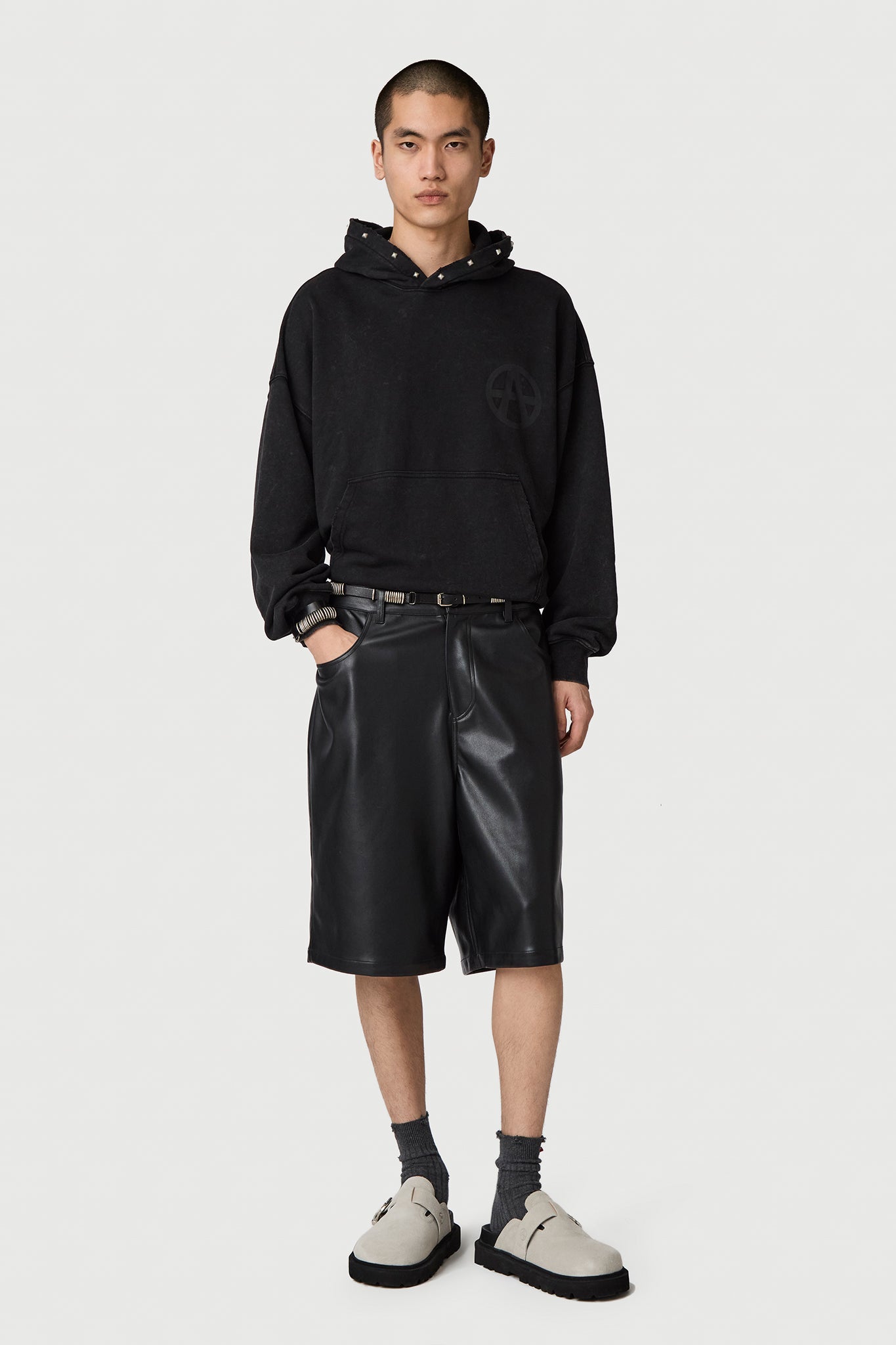 STUDDED ANARCHY HOODIE WASHED BLACK by Acupuncture1993