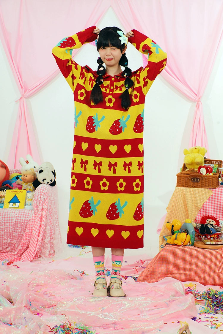 Harajuku Sweater Dress Strawberry Sweater Dress Decora Fashion Dress | Nikkou Home by Land Decora