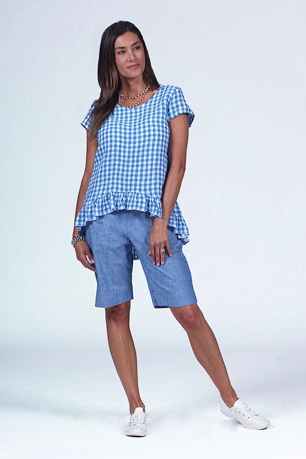 ruffle top in crinkle linen by Goddess Gear