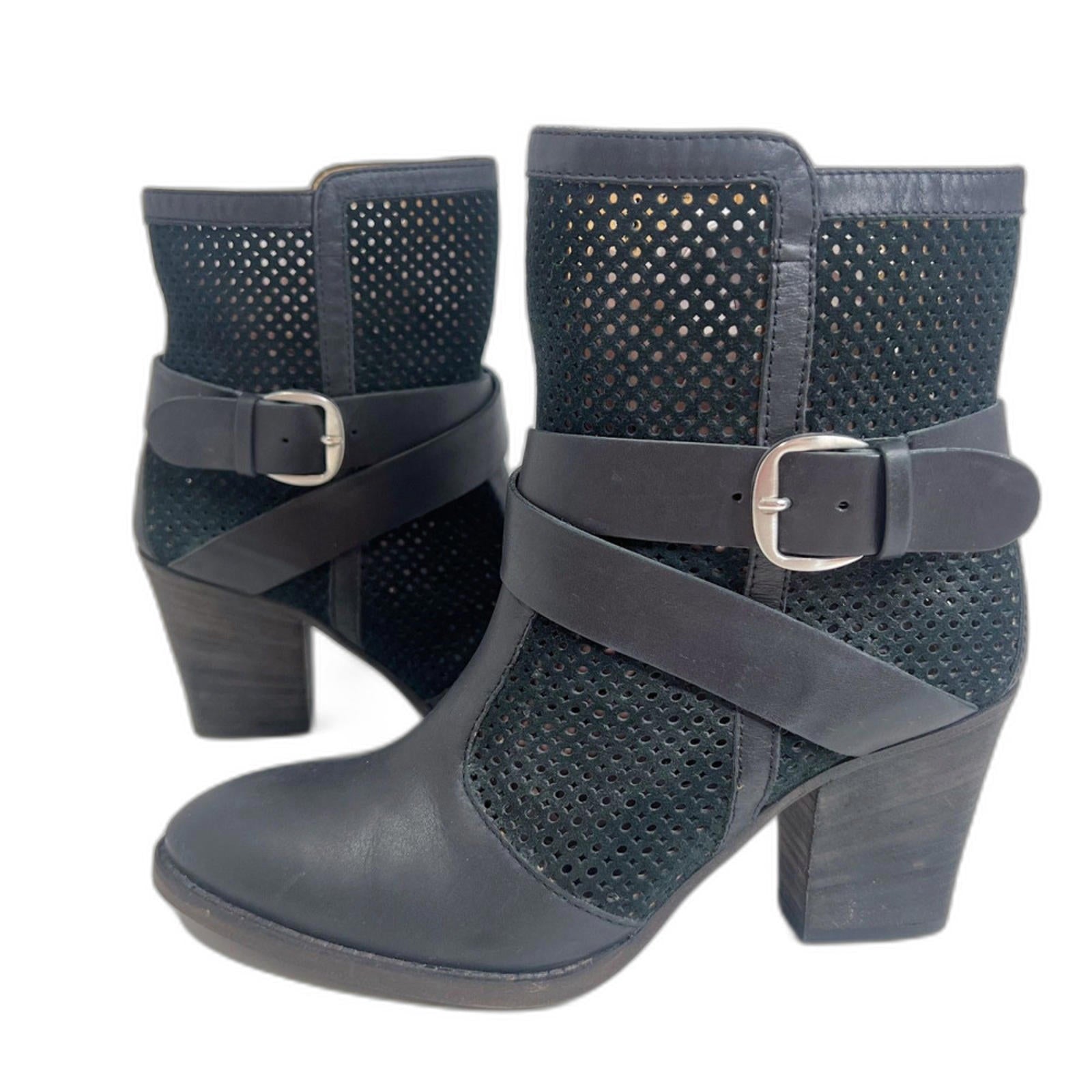 Aquatalia by Marvin K Fawn Black Leather Suede Perforated Ankle Boot S by Hot Girl Secondhand