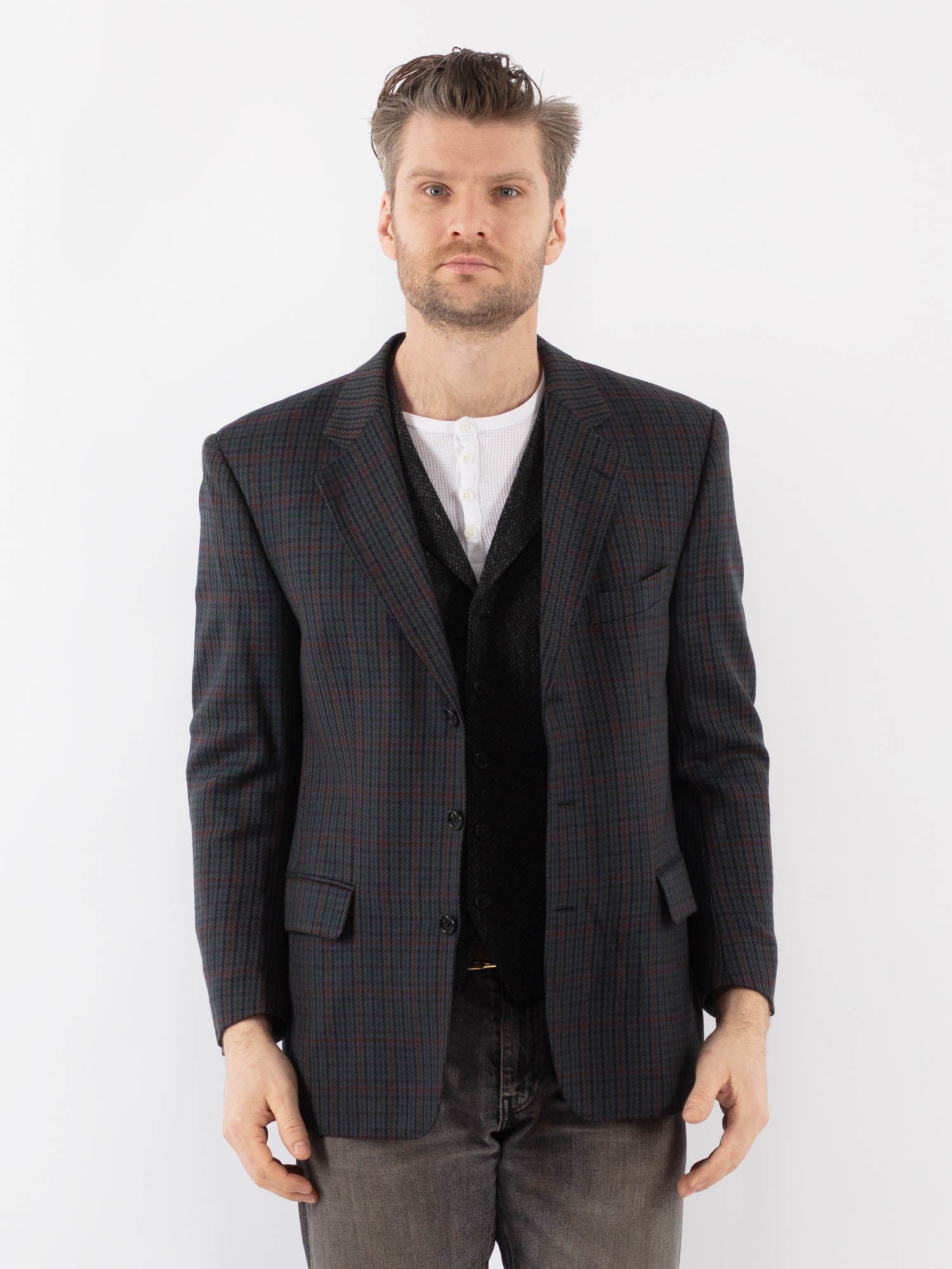 Vintage 90's Men Wool Blazer Jacket in Blue by Northern Grip