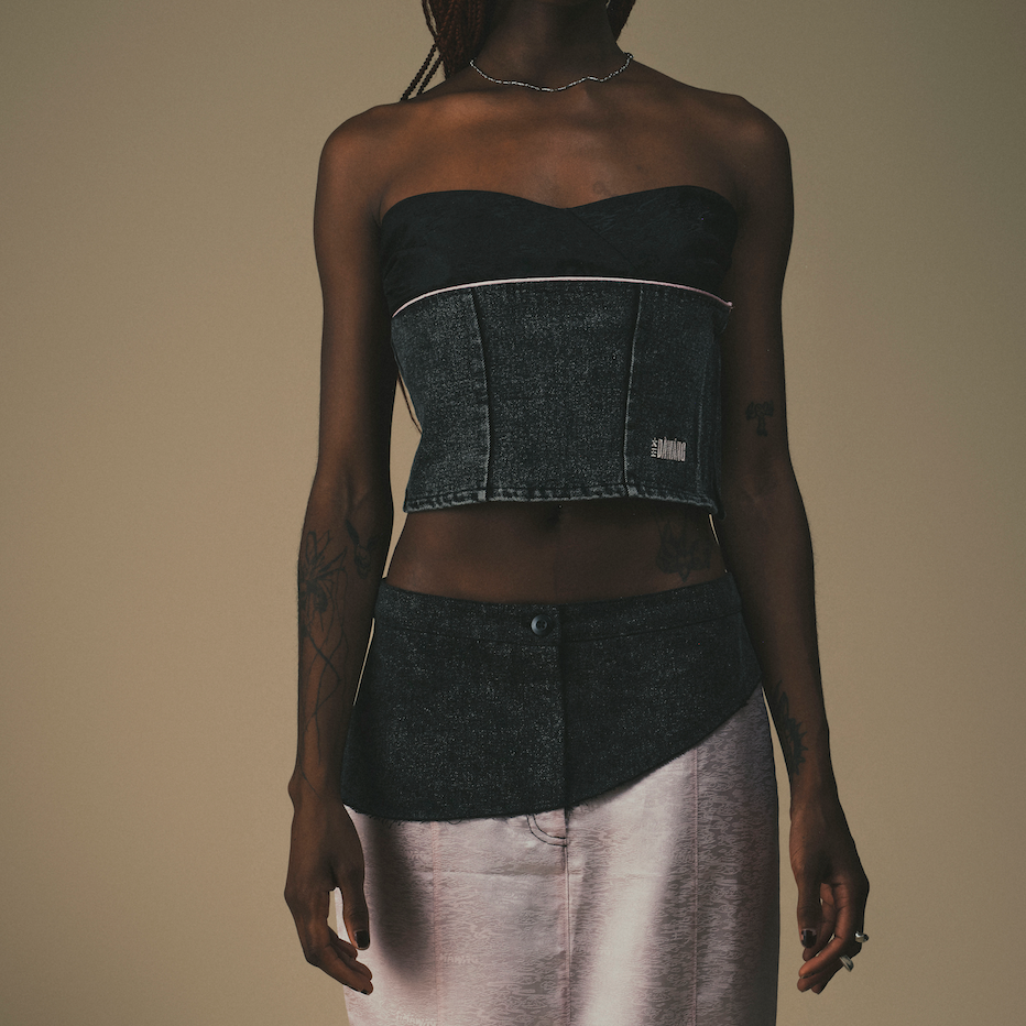 Ban Denim Patch Tube Top by DAWANG