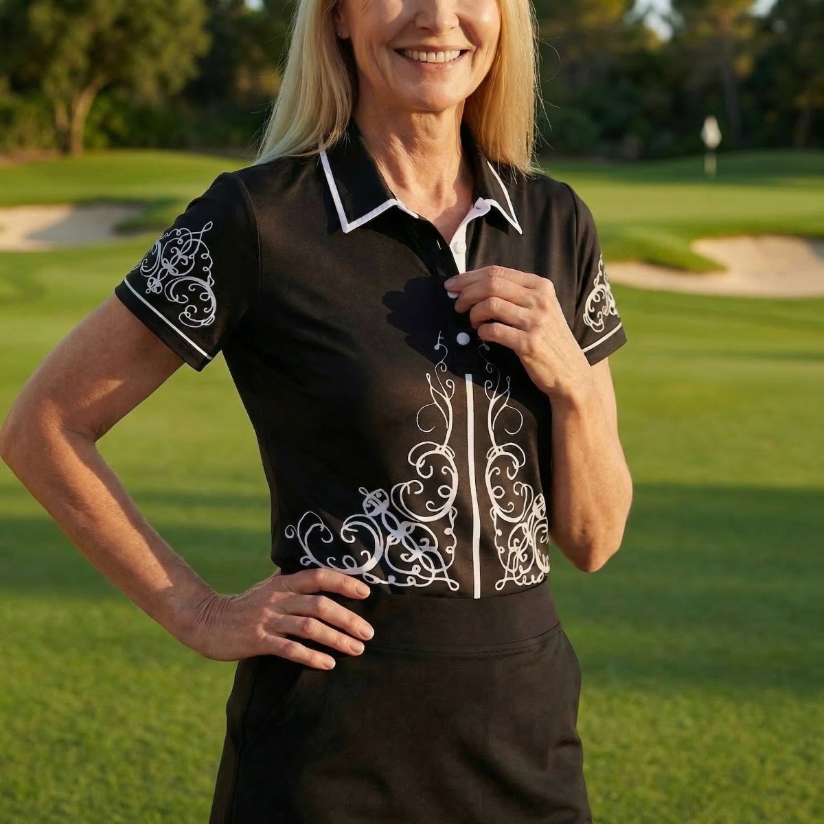 Black Tie Short Sleeve Polo by Putter Girl