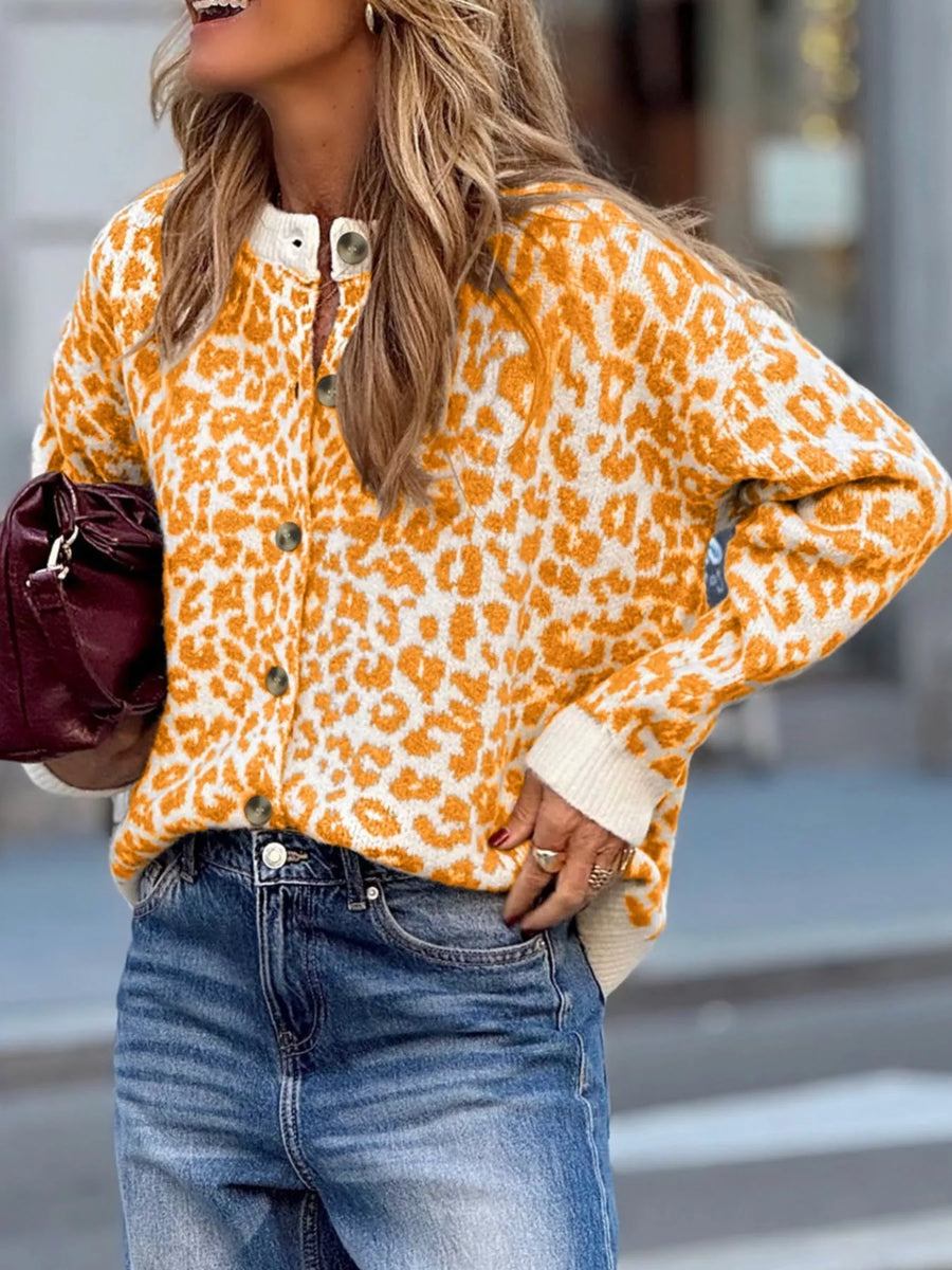 Leopard Drop Shoulder Chunky Knitted Cardigan by RAËLIV