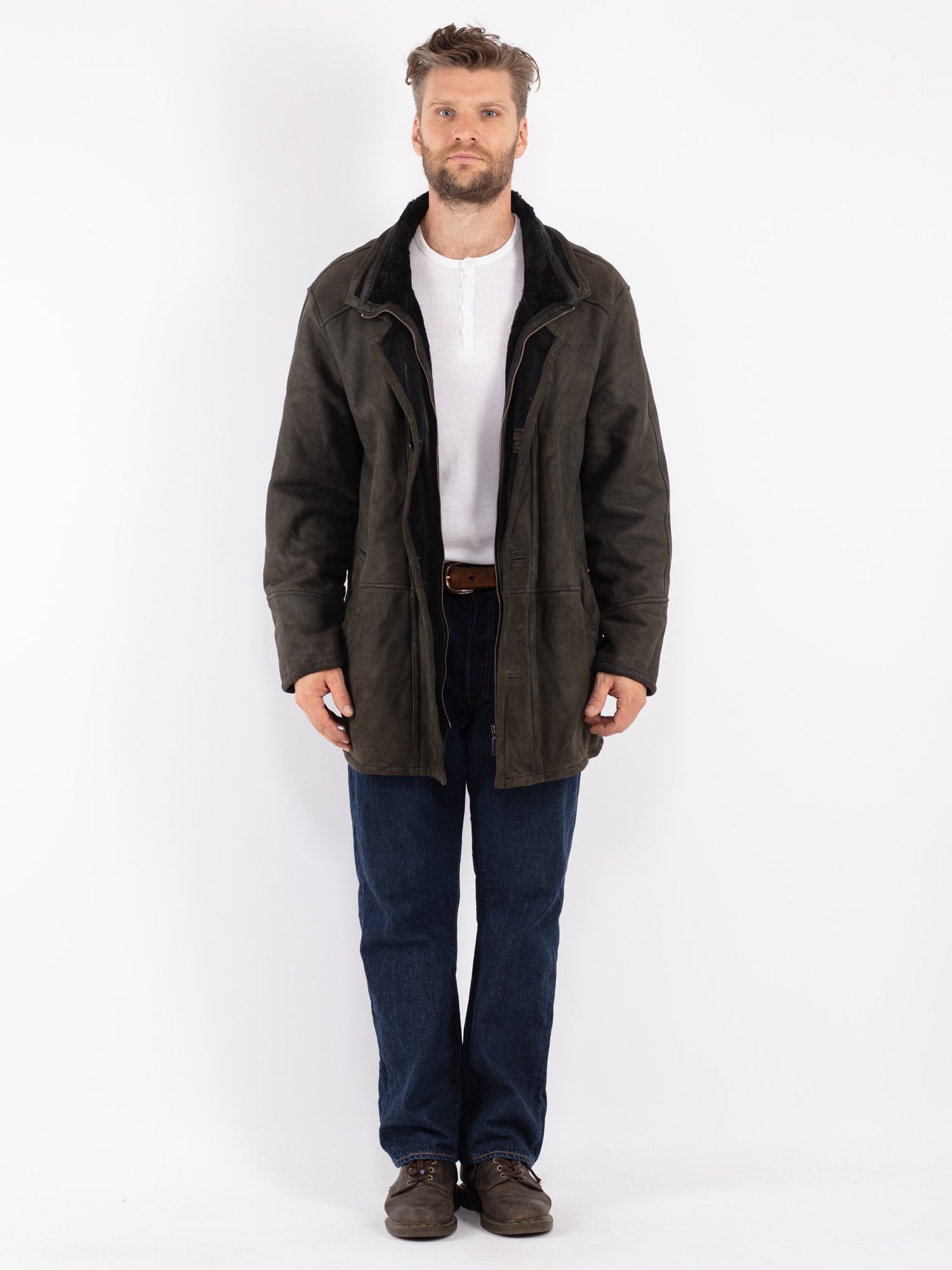 Vintage 90's Men Sheepskin Coat in Gray by Northern Grip