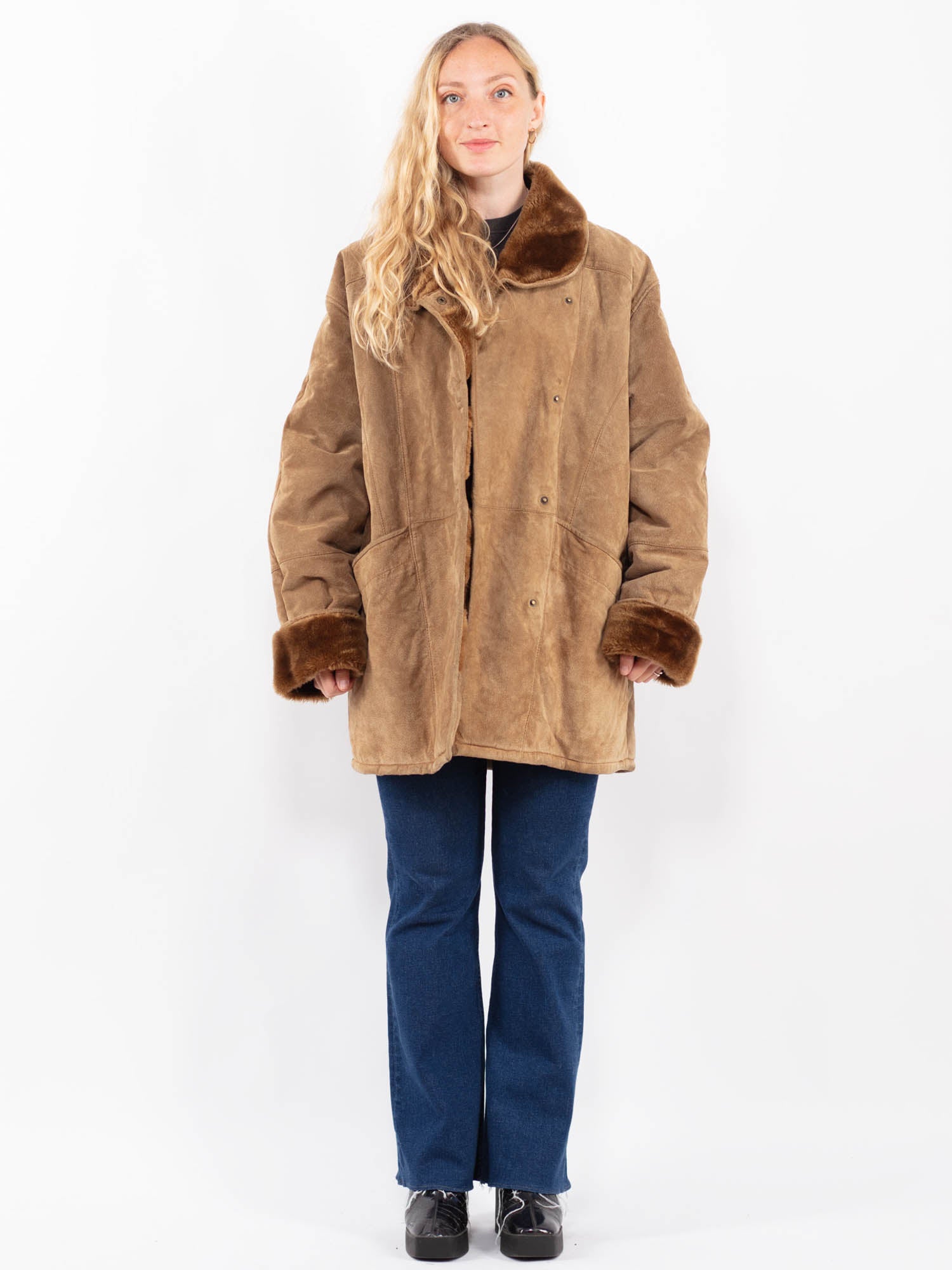 Vintage 90's Women Suede Sherpa Coat in Brown by Northern Grip