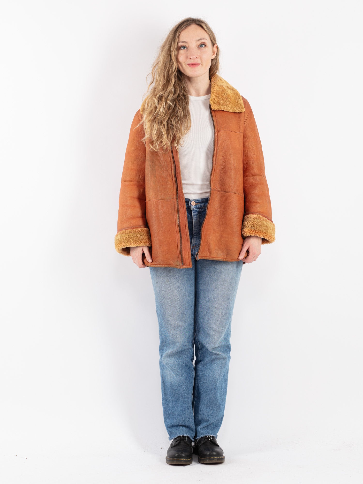 Vintage 90's Women Sheepskin Coat in Orange by Northern Grip