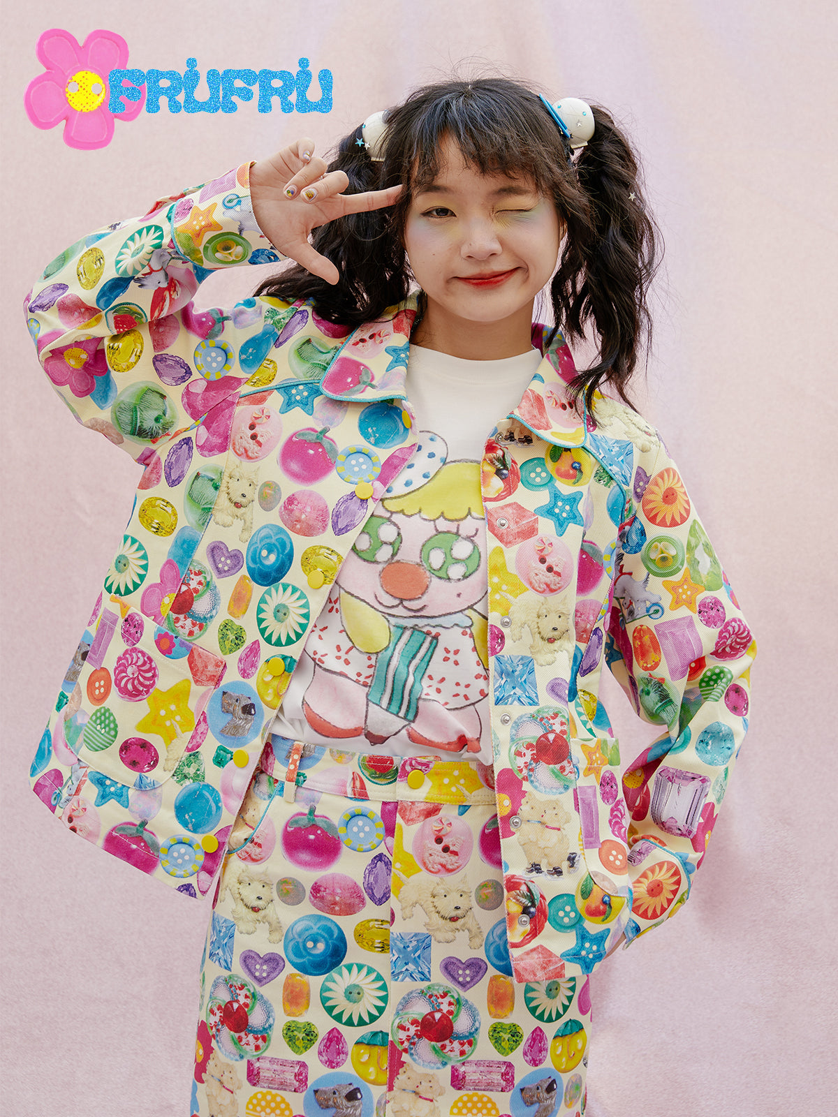 frufru Whimsical Print Cotton Jacket | Decora Spring Summer Outerwear by Land Decora