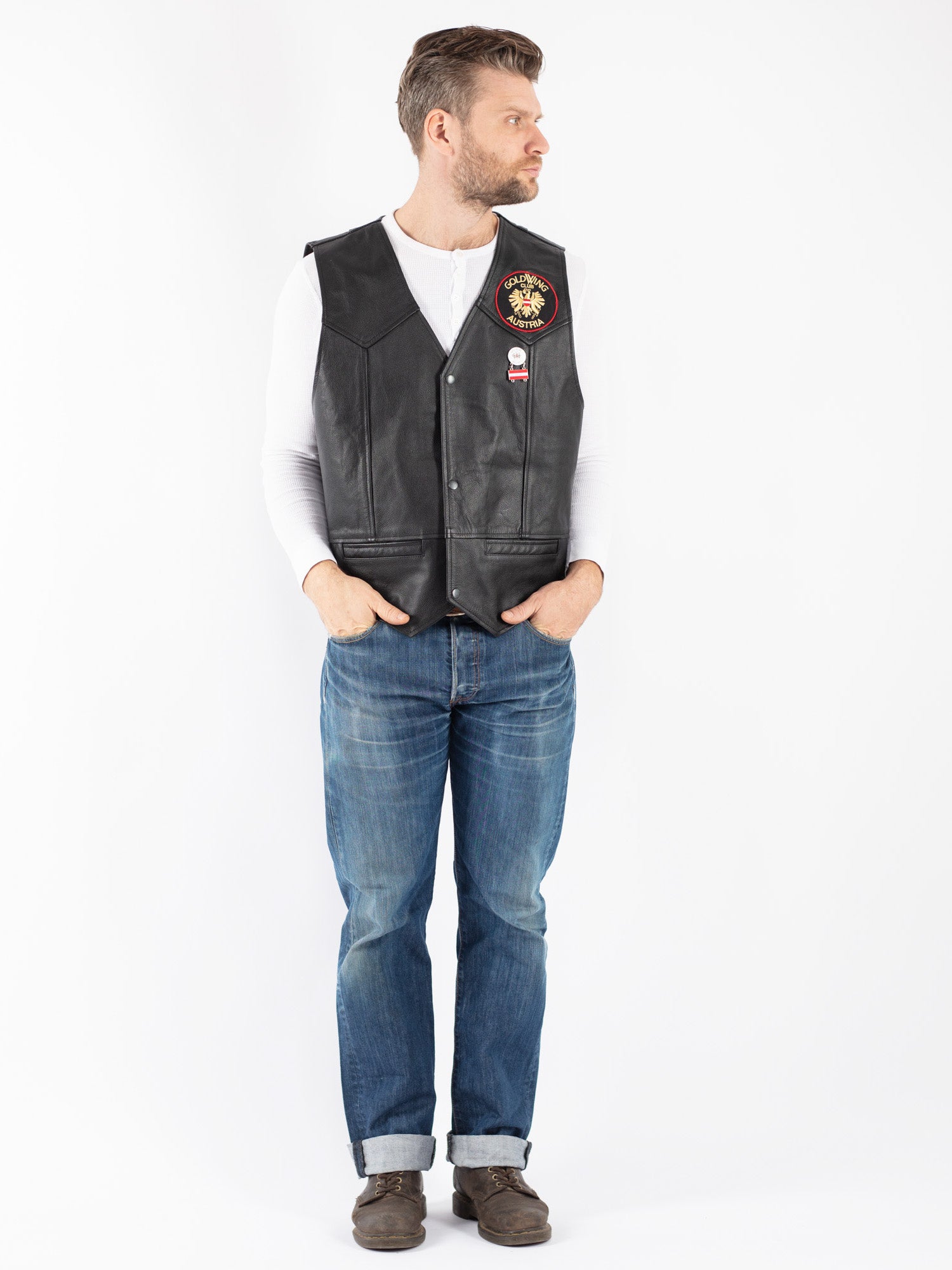 Vintage 00's Men Biker Leather Vest in Black by Northern Grip