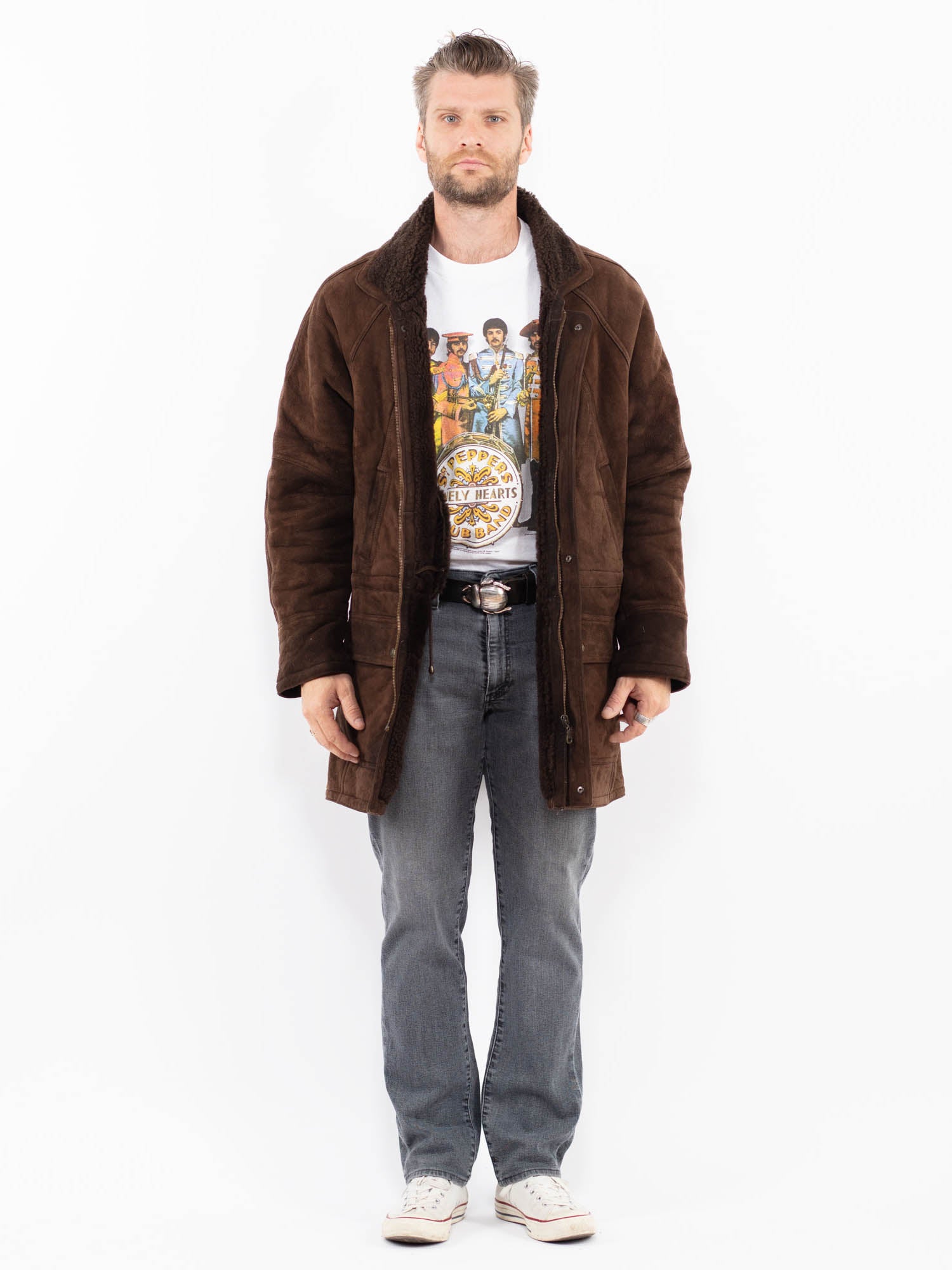 Vintage 90's Men Sheepskin Coat in Brown by Northern Grip