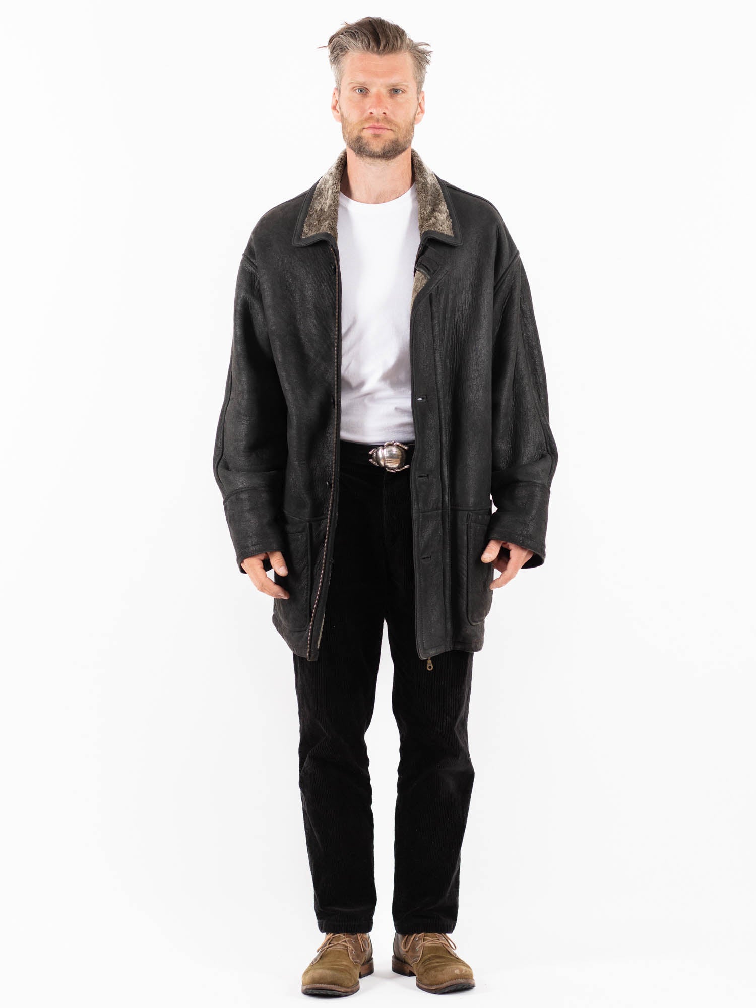 Vintage 90's Men Sheepskin Coat in Black by Northern Grip