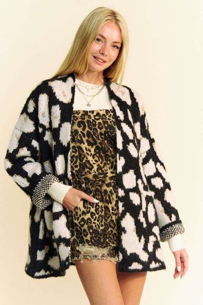 LEOPARD OPEN FRONT LONG SLEEVE CARDIGAN by RAËLIV