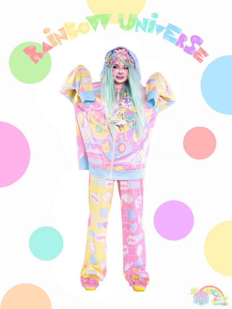 Rainbow Galaxy Rux Decora Kei Color-Block Wide-Leg Pants – Kawaii Harajuku by Land Decora