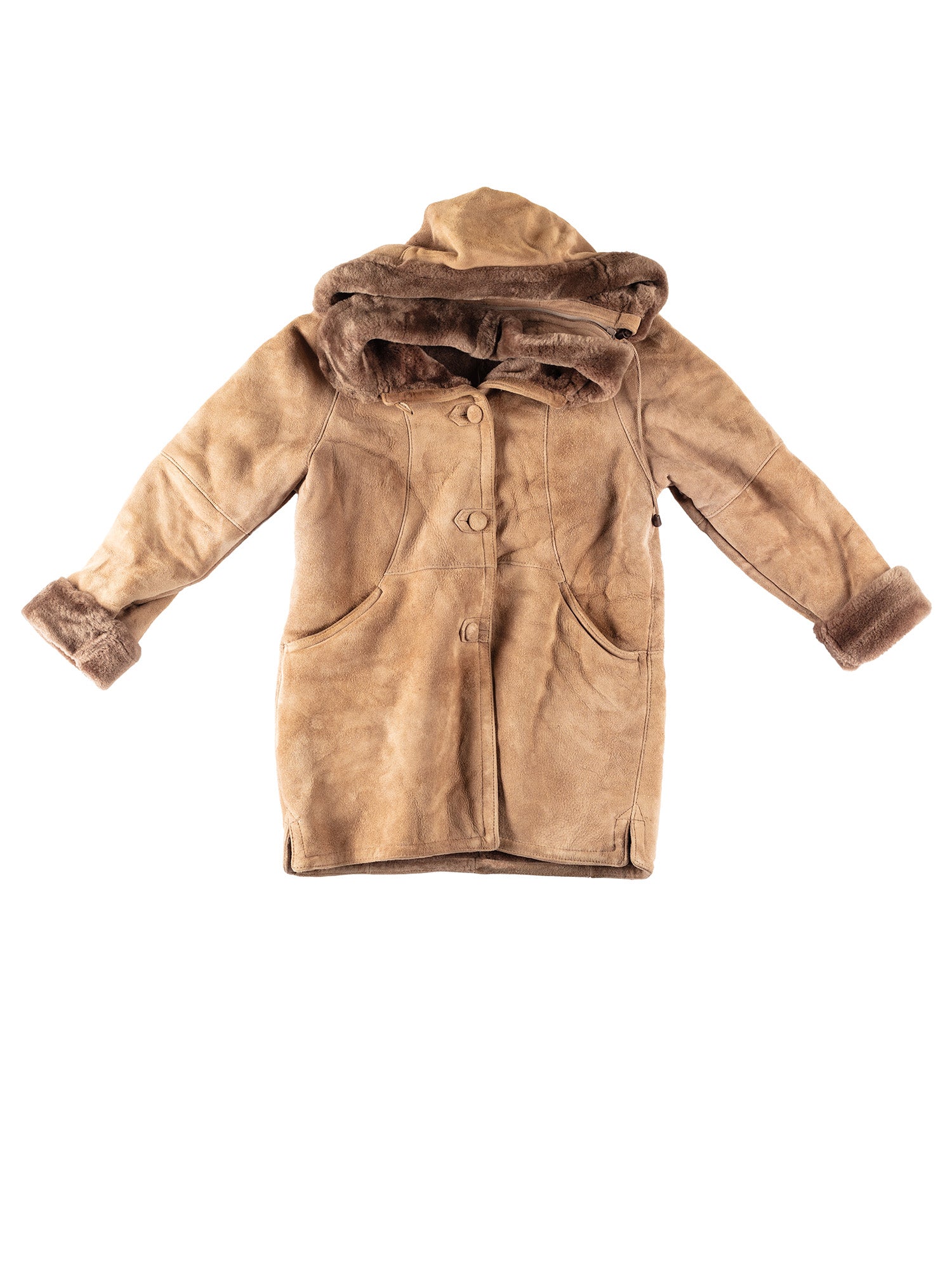 Vintage 80's Women Hooded Sheepskin Coat in Brown by Northern Grip
