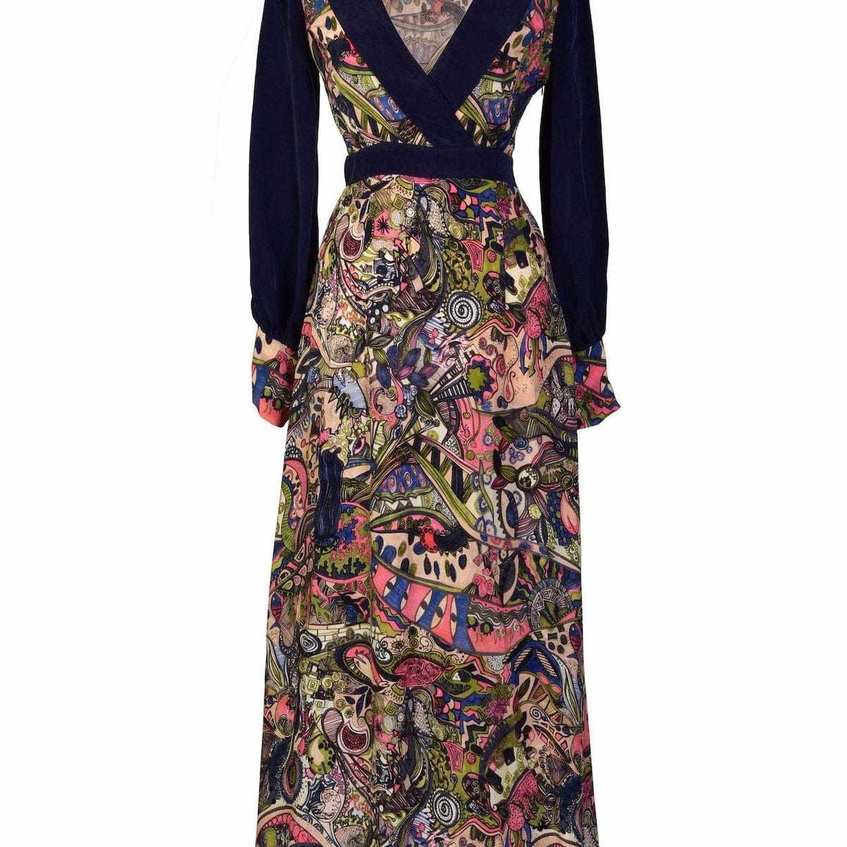 Persian Hand painted Long Sleeve Maxi Dress By Sarvin by Sarvin