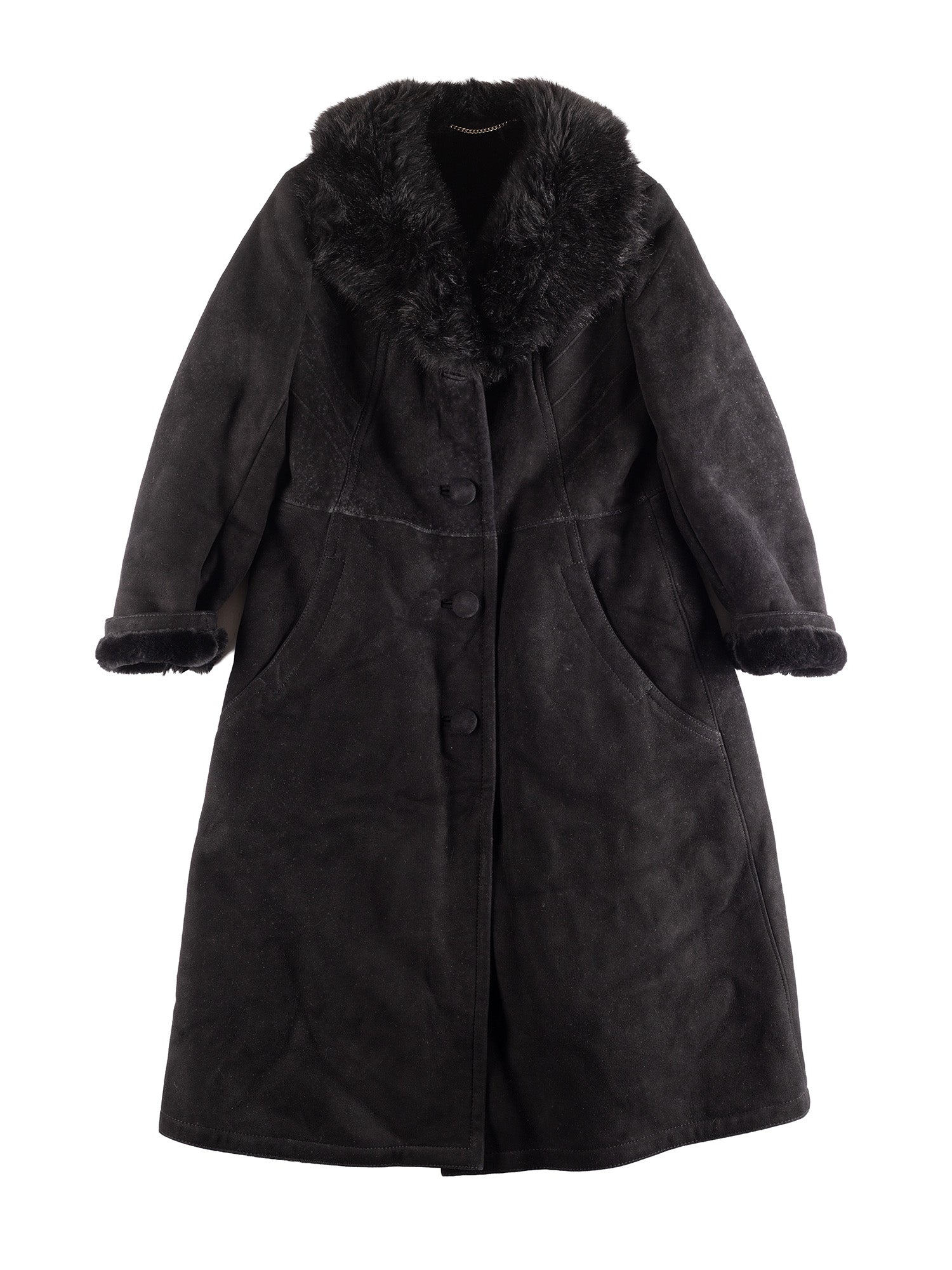 Vintage 70's Women Sheepskin Coat in Black by Northern Grip