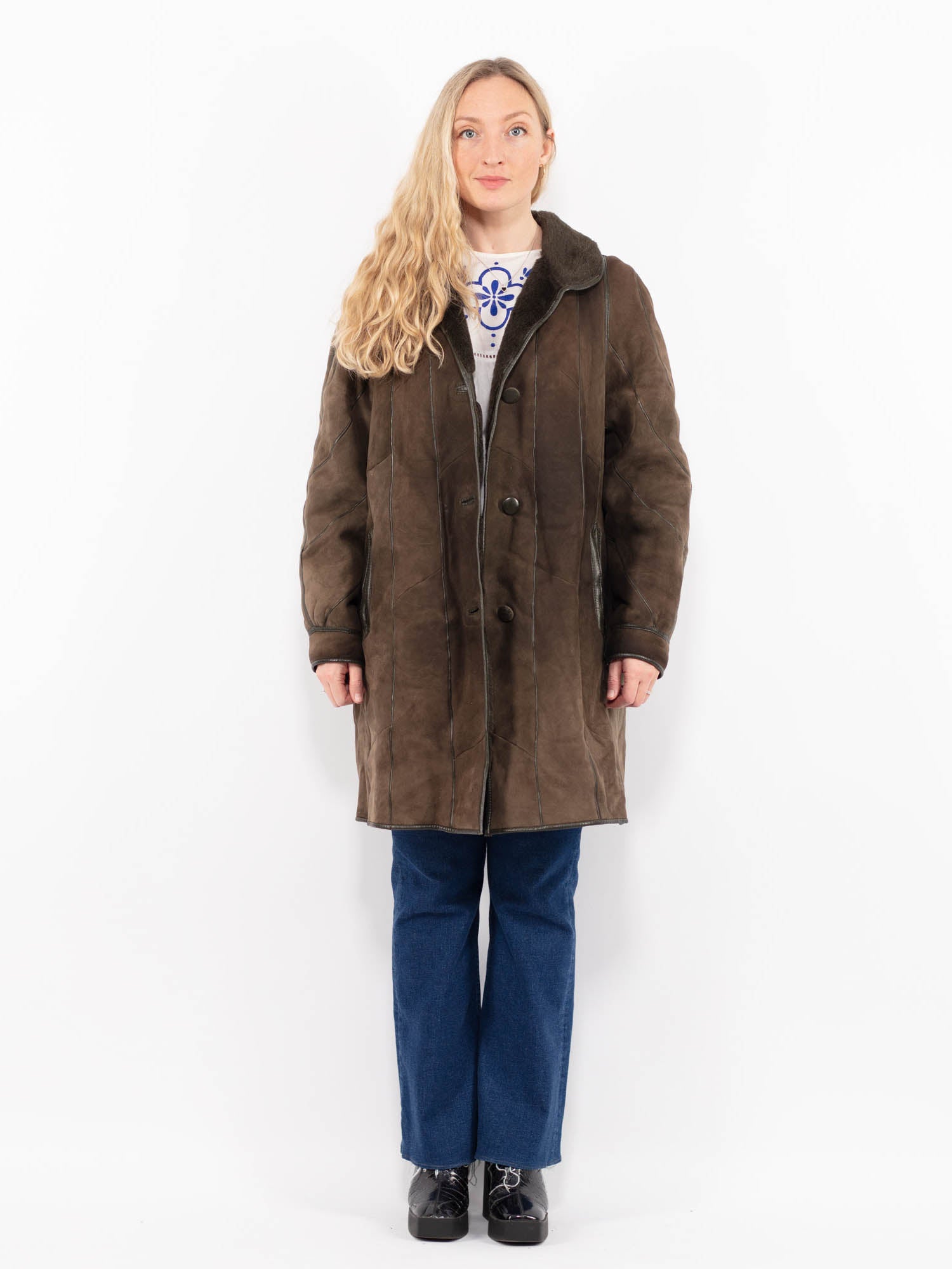 Vintage 80's Women Sheepskin Coat in Moss Green by Northern Grip