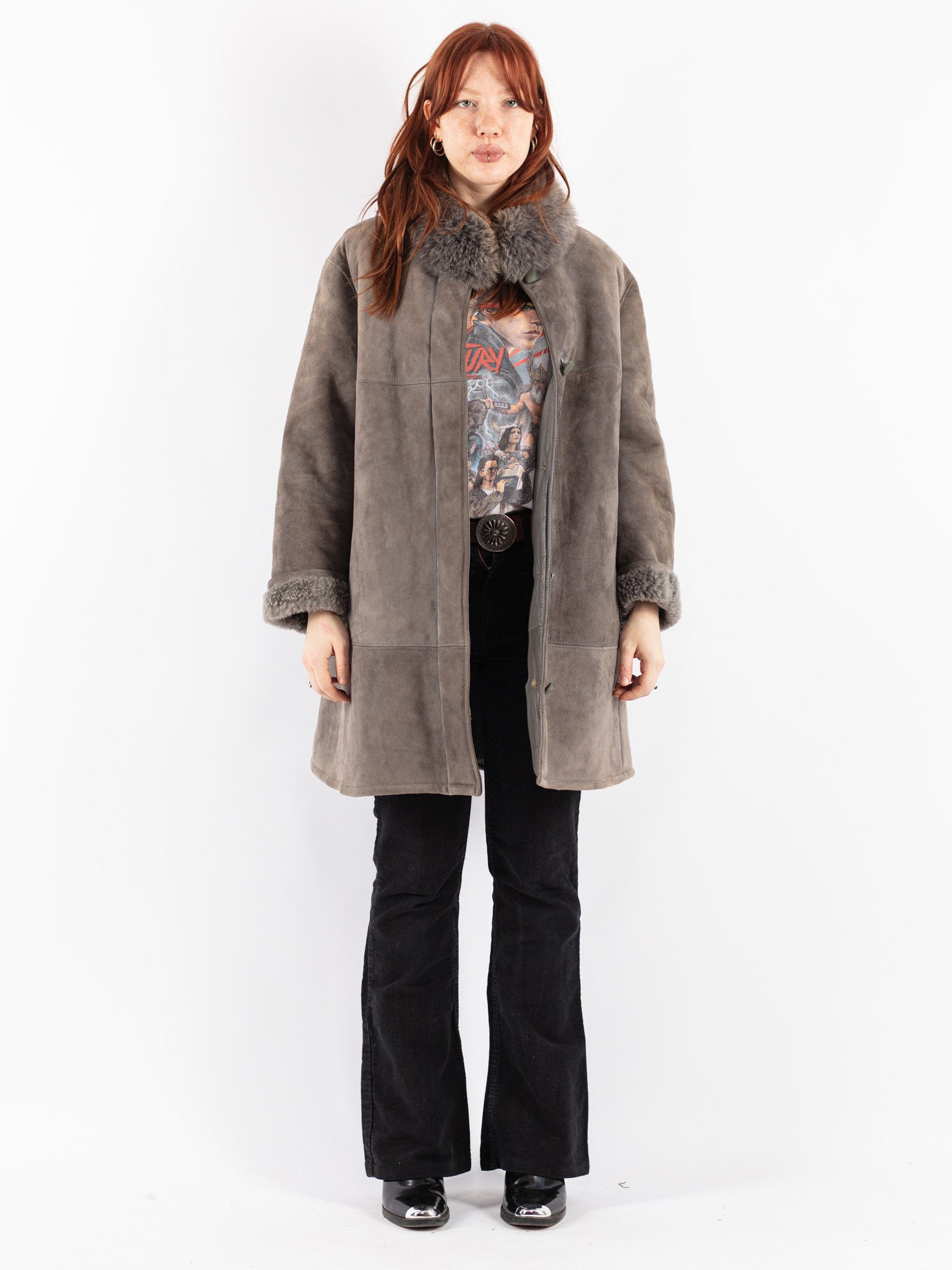Vintage 70's Women Sheepskin Coat in Gray by Northern Grip