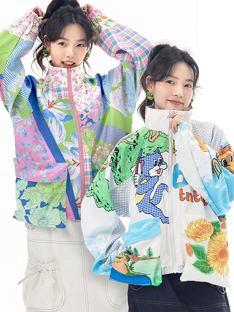 Harajuku Jacket Cartoon Prints Jacket Leisure Loose Jacket Big Pocket Jacket Tntntutu by Land Decora