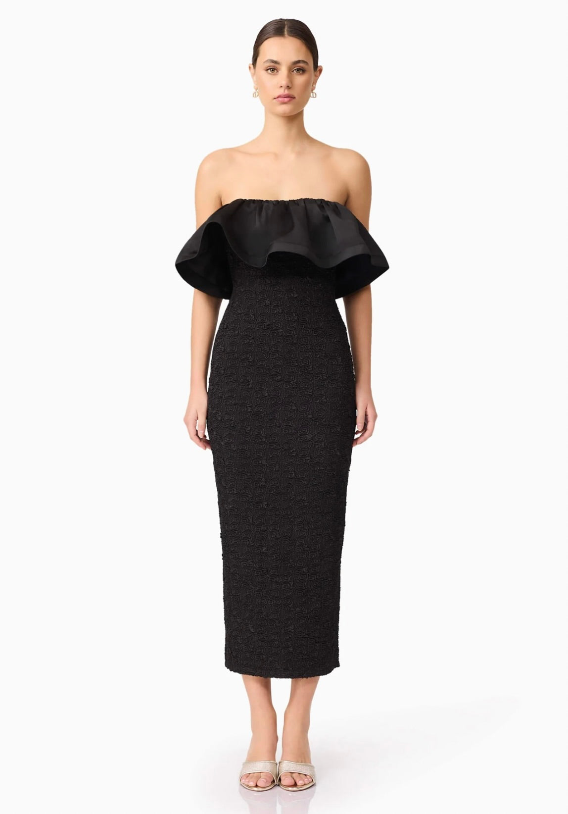 Dandelione Strapless Midi Dress in Black by Sierra Deene