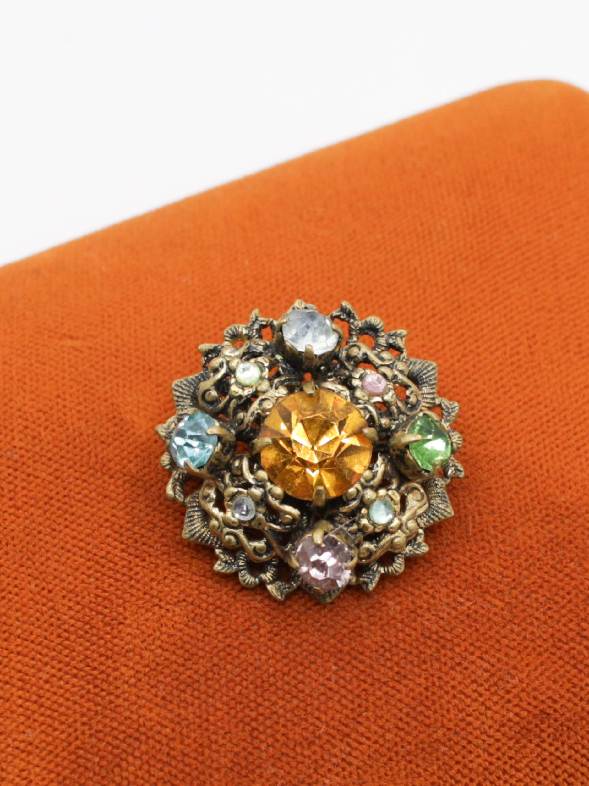 Vintage 50's Rhinestone Filigree Flower Brooch by Northern Grip