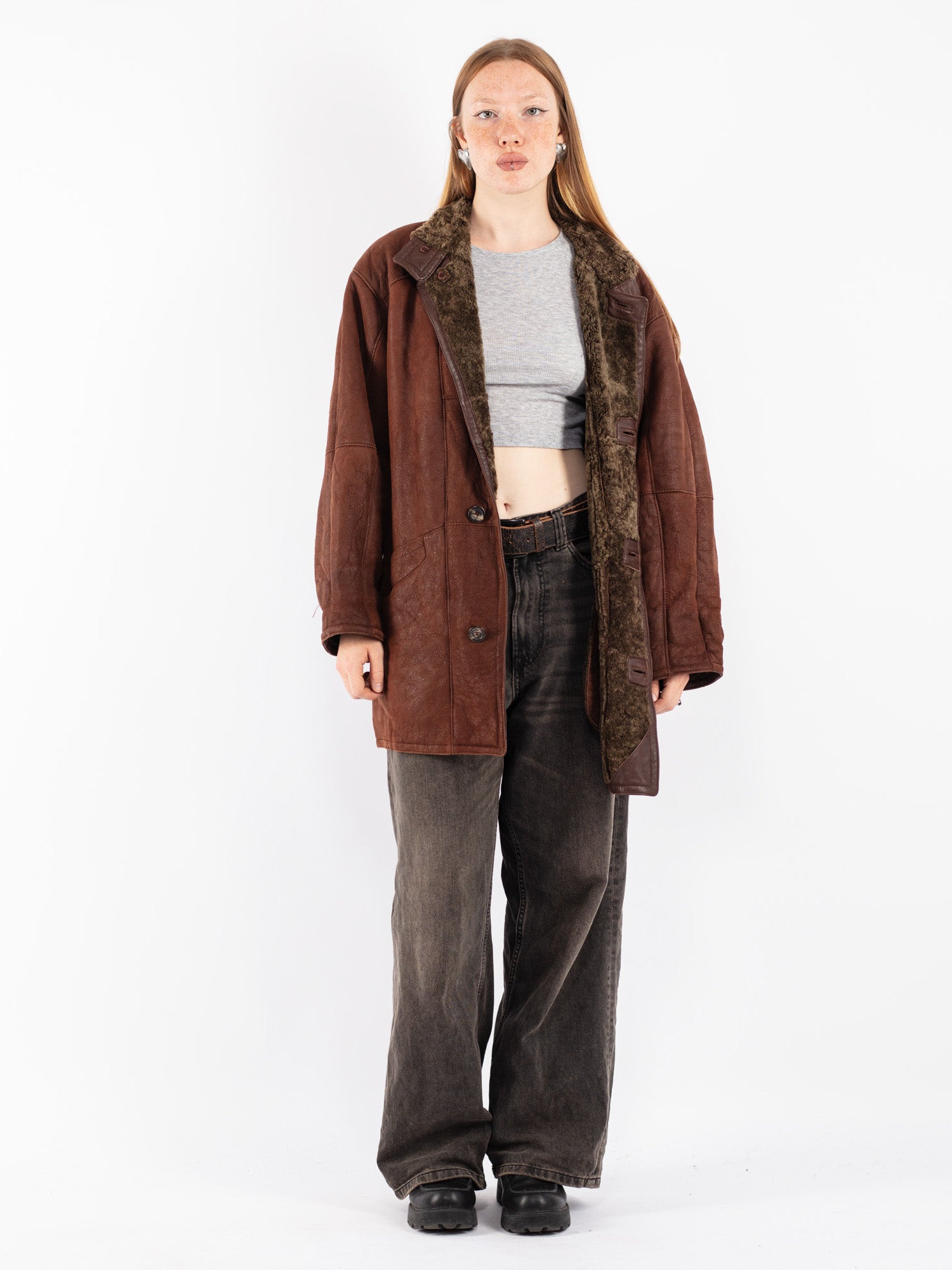 Vintage 90's Women Sheepskin Coat in Brown by Northern Grip