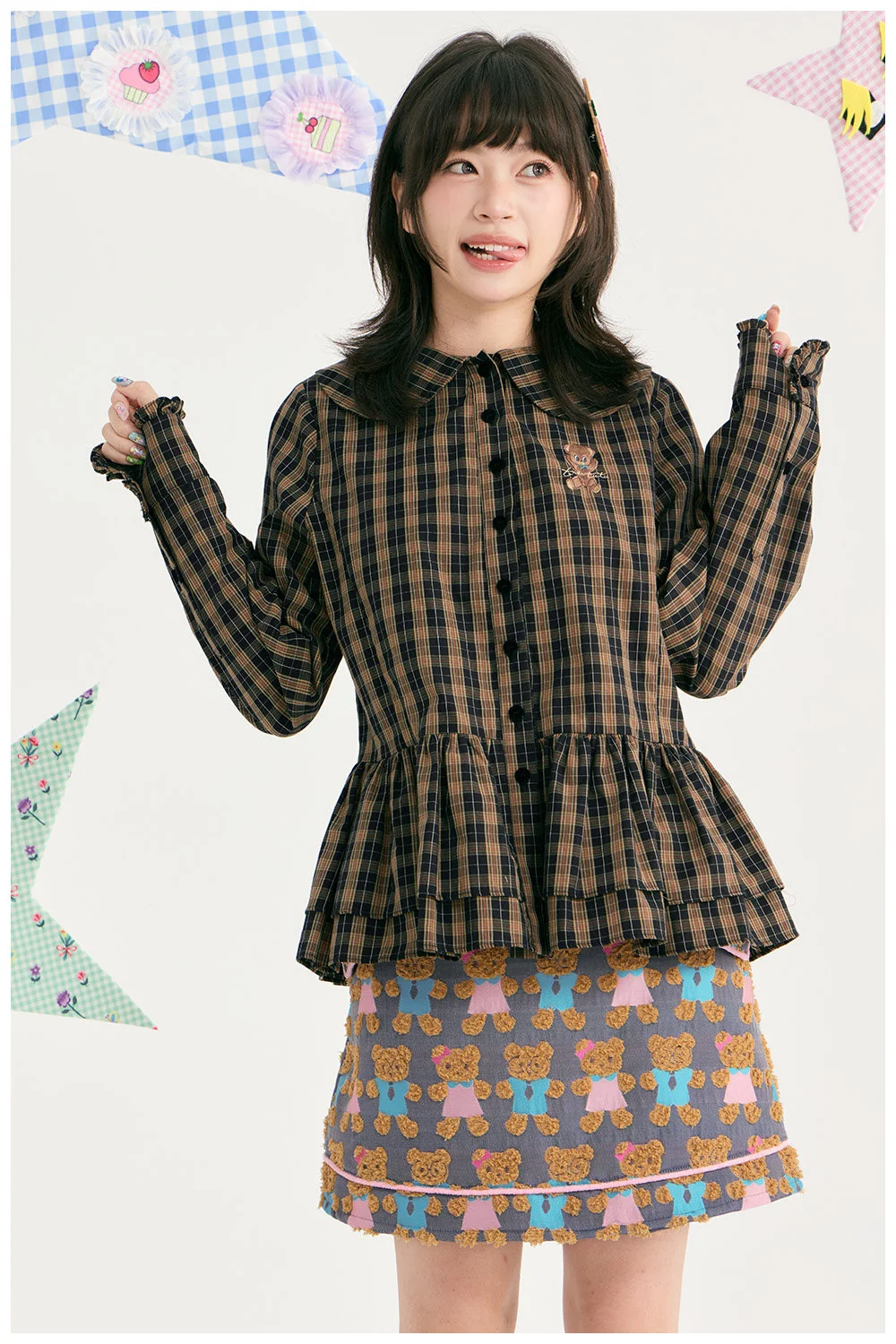 Vintage Brown Plaid Peter Pan Shirt - tntntutu by Land Decora