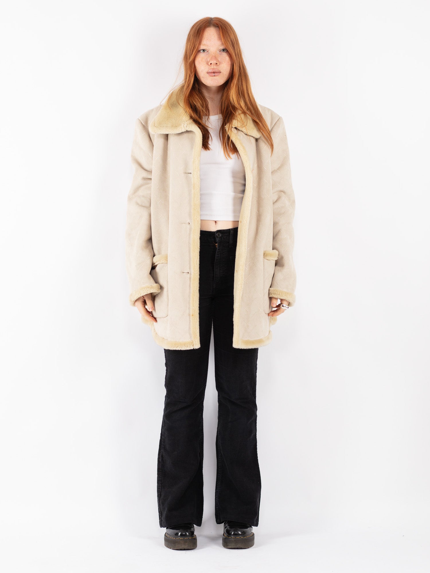 Vintage 90's Women Faux Sheepskin Coat in Beige by Northern Grip