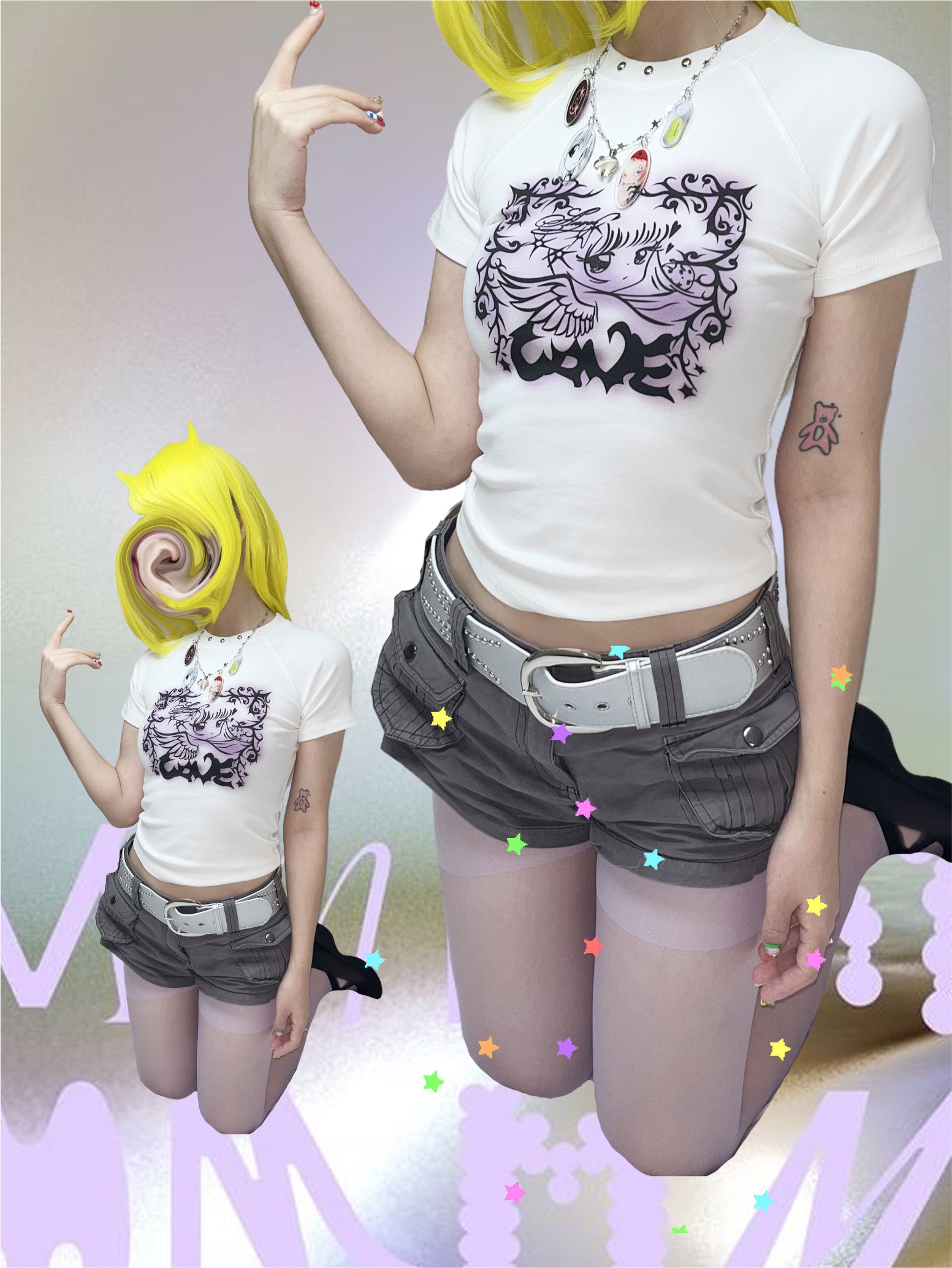 Y2K Angel Graphic Slim Tee - Oogreenapple by Land Decora
