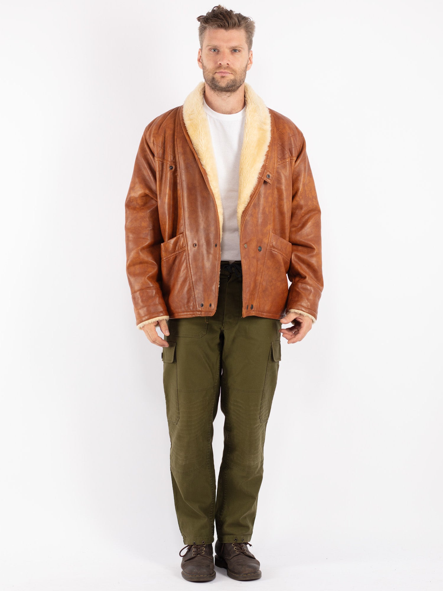 Vintage 80's Men Faux Sheepskin Coat in Brown by Northern Grip