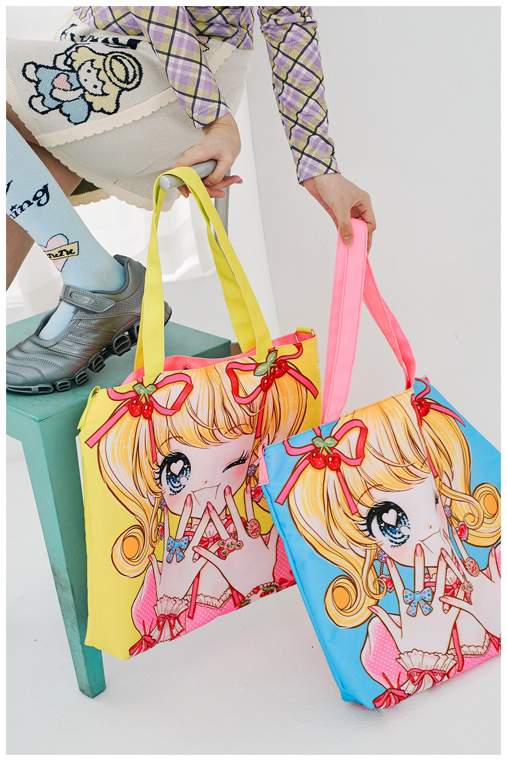 Harajuku Bag Yellow Blue Bag Beauty Pattern Bag High-Capacity Bag tntntutu by Land Decora