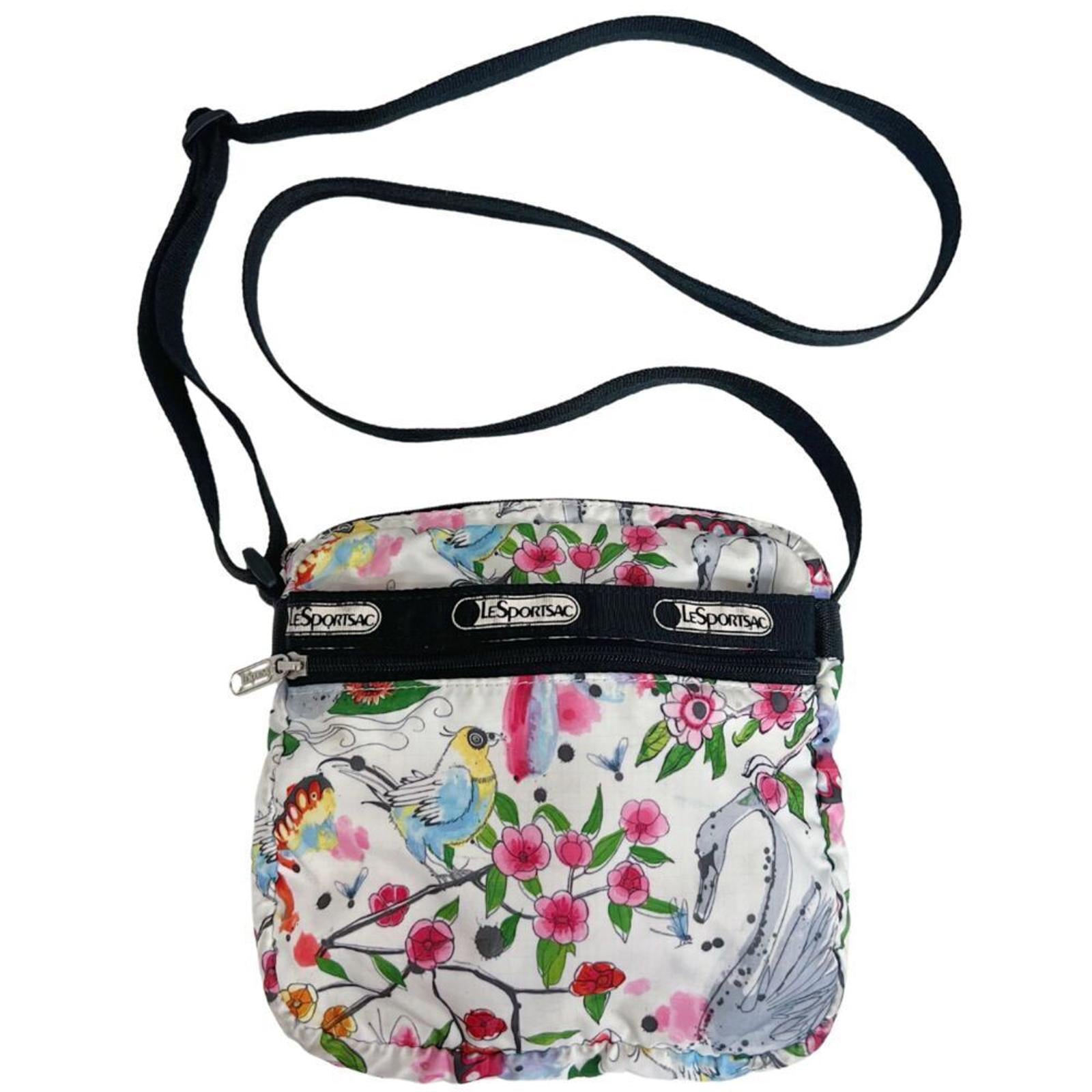 RARE LeSportSac Birds and Butterflies White Pink Nylon Crossbody Bag S by Hot Girl Secondhand