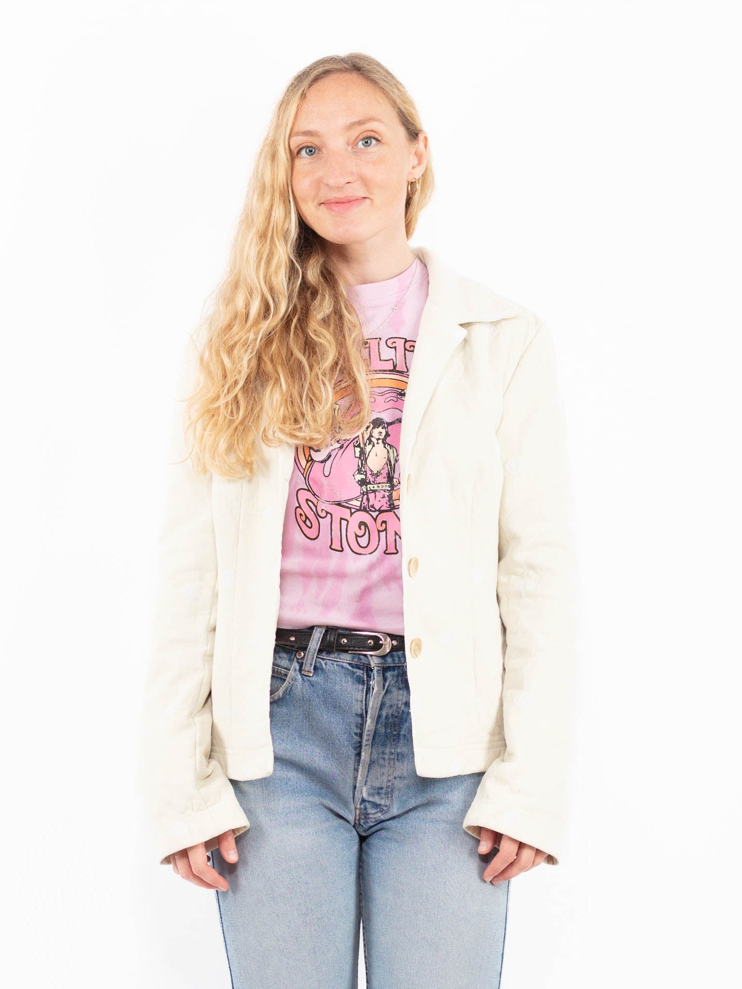 Vintage 00's Women Faux Suede Sherpa Jacket in Cream White by Northern Grip