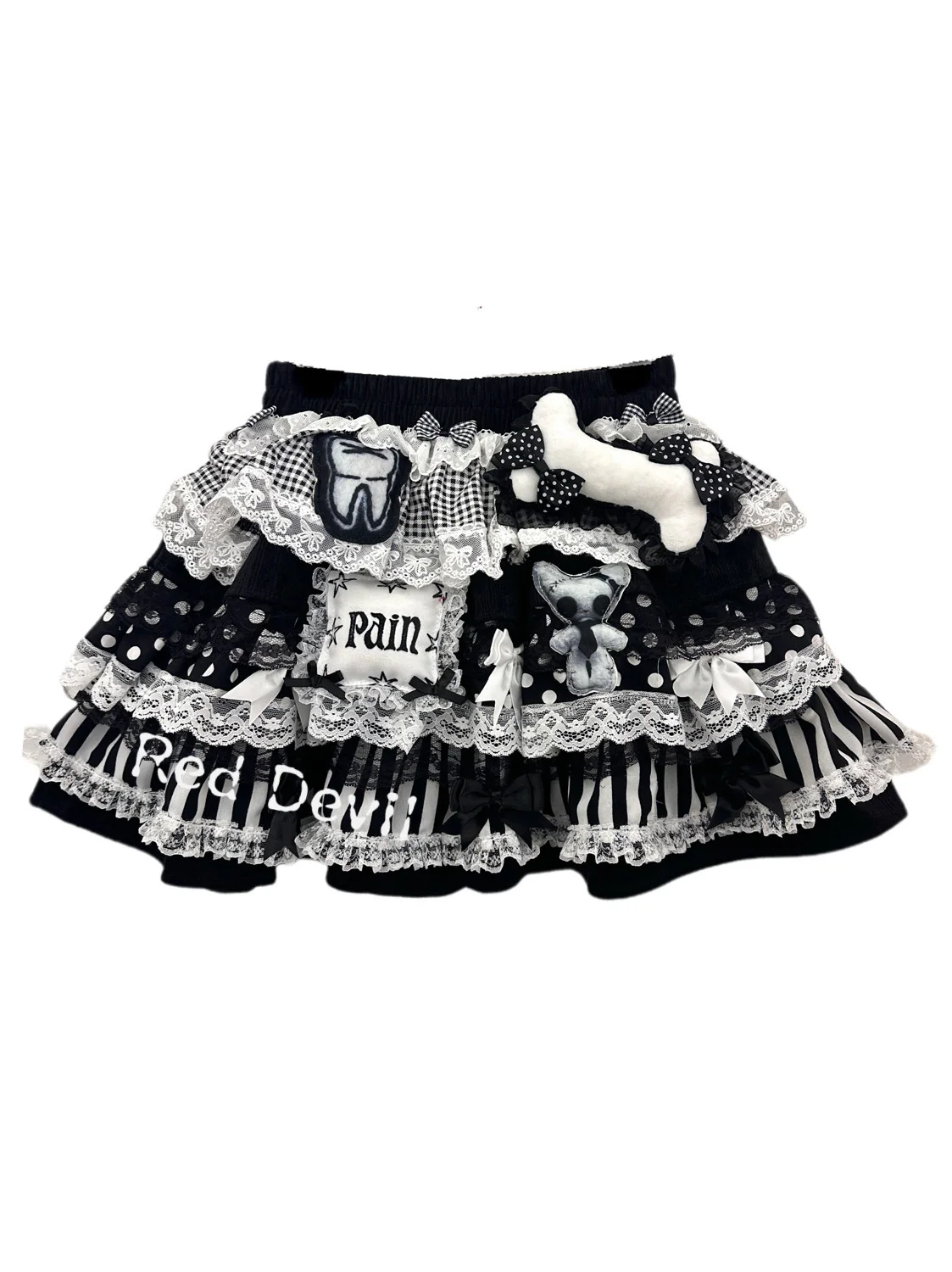 Vintage Y2K Lace Tiered Puff Skirt - RedDevil by Land Decora