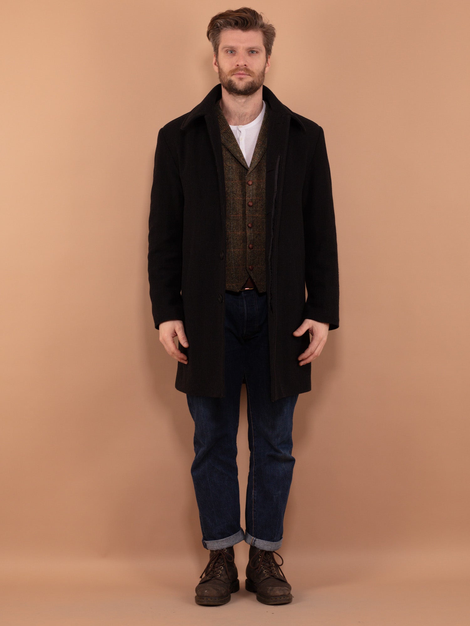 Vintage 90's Men Wool Blend Coat in Gray by Northern Grip