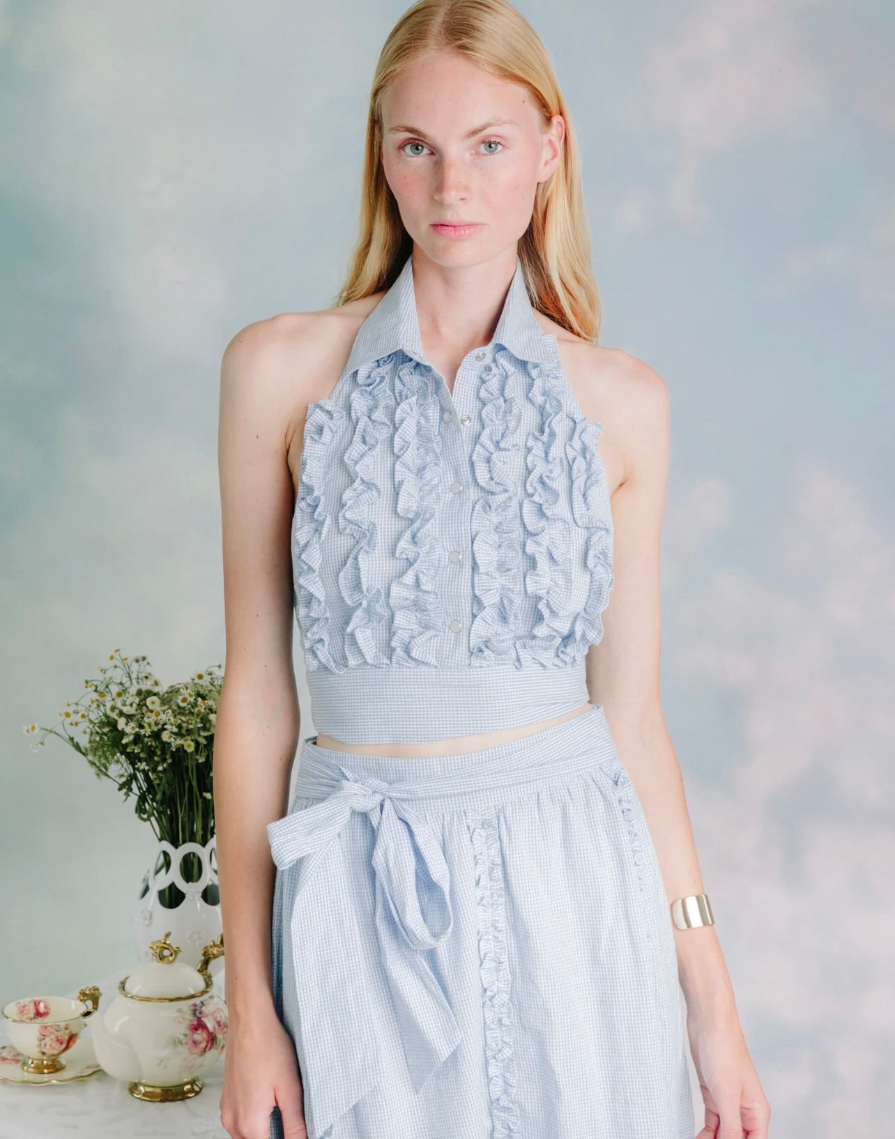 Turner Halter Top in Blue and White by Sierra Deene