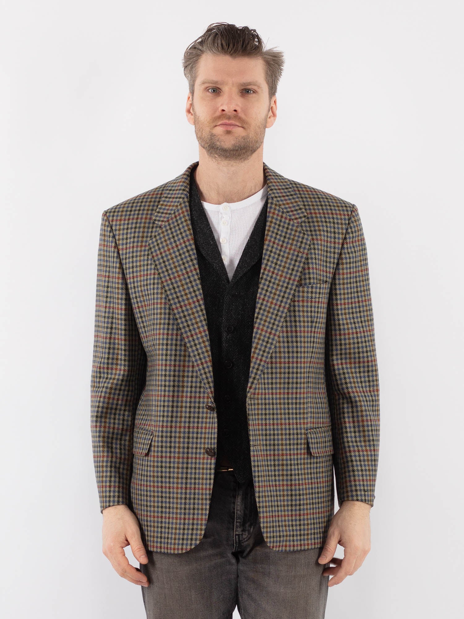Vintage 70's Men Wool Blazer Jacket in Multi by Northern Grip