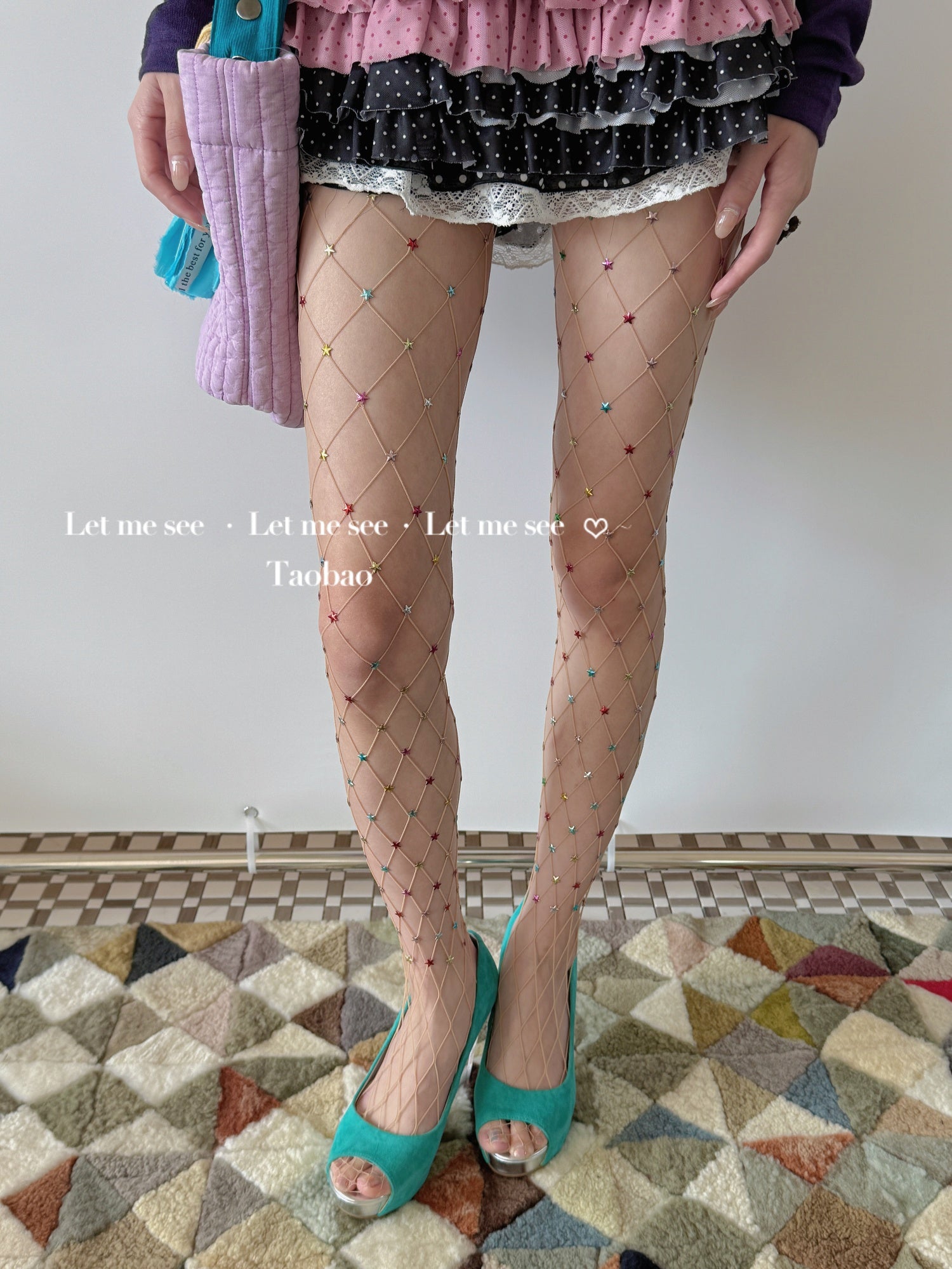 Y2K Star Rhinestone Fishnet Tights - Edgy Kawaii Pantyhose - LET ME SEE by Land Decora
