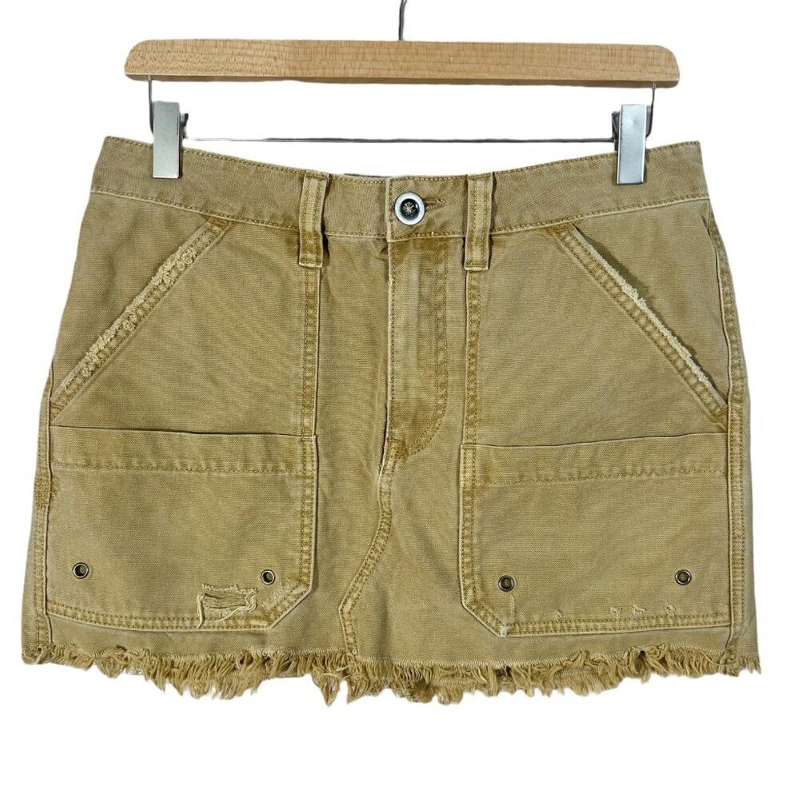 Free People Cargo Khaki Cargo Mini Skirt Distressed Raw Hem Tan Women' by Hot Girl Secondhand