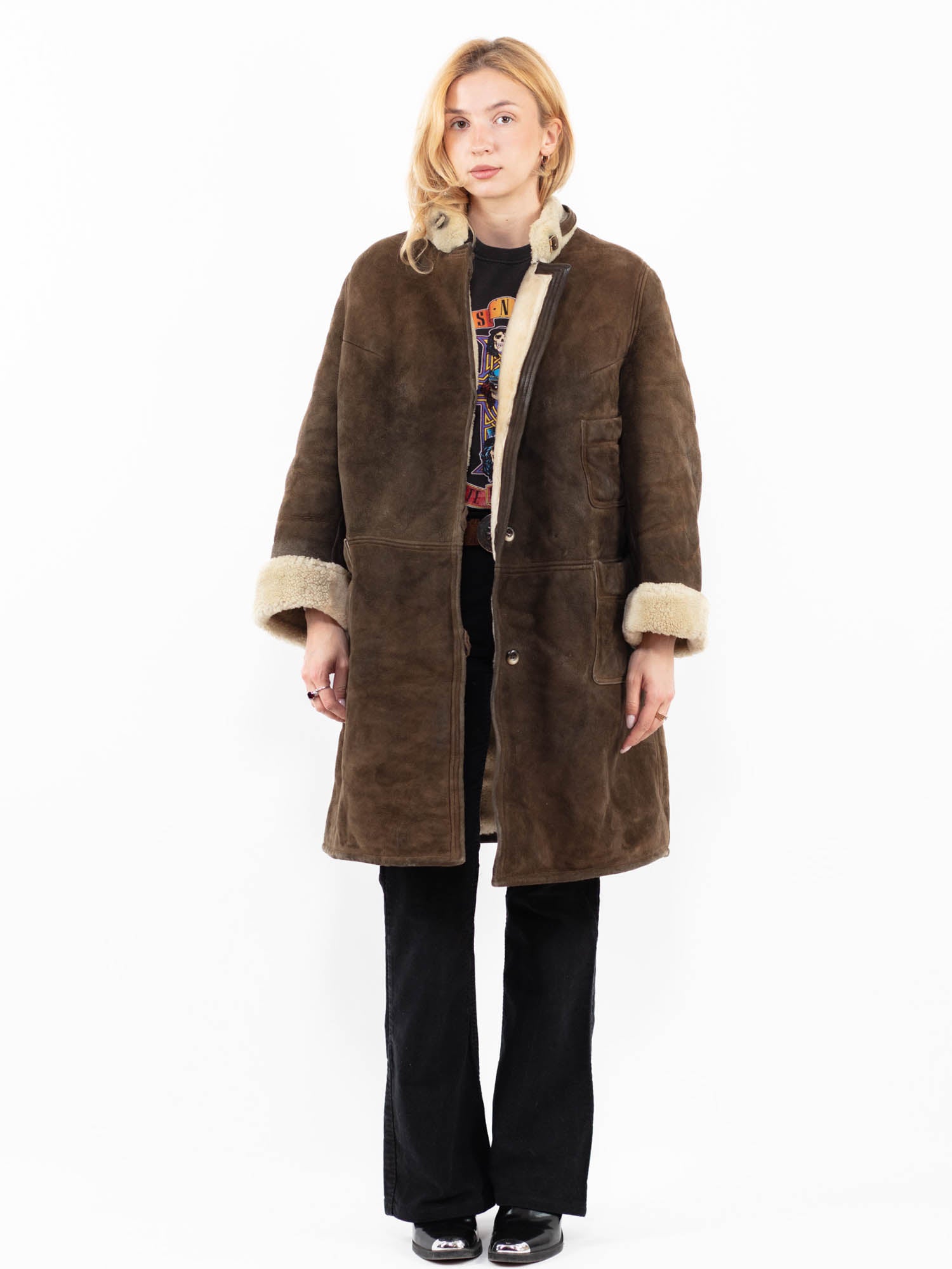 Vintage 70's Women Sheepskin Coat in Brown by Northern Grip