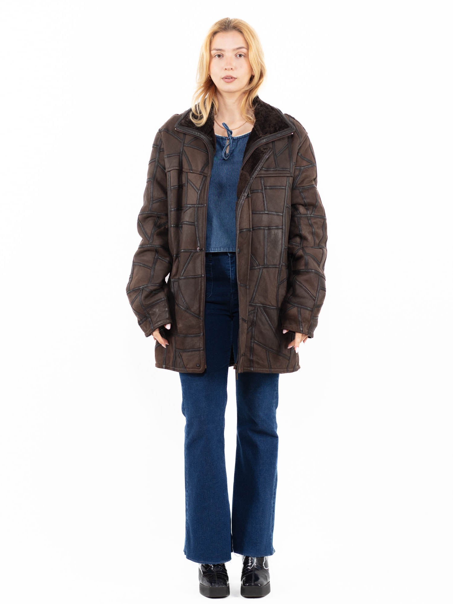 Vintage 90's Women Sheepskin Coat in Brown by Northern Grip