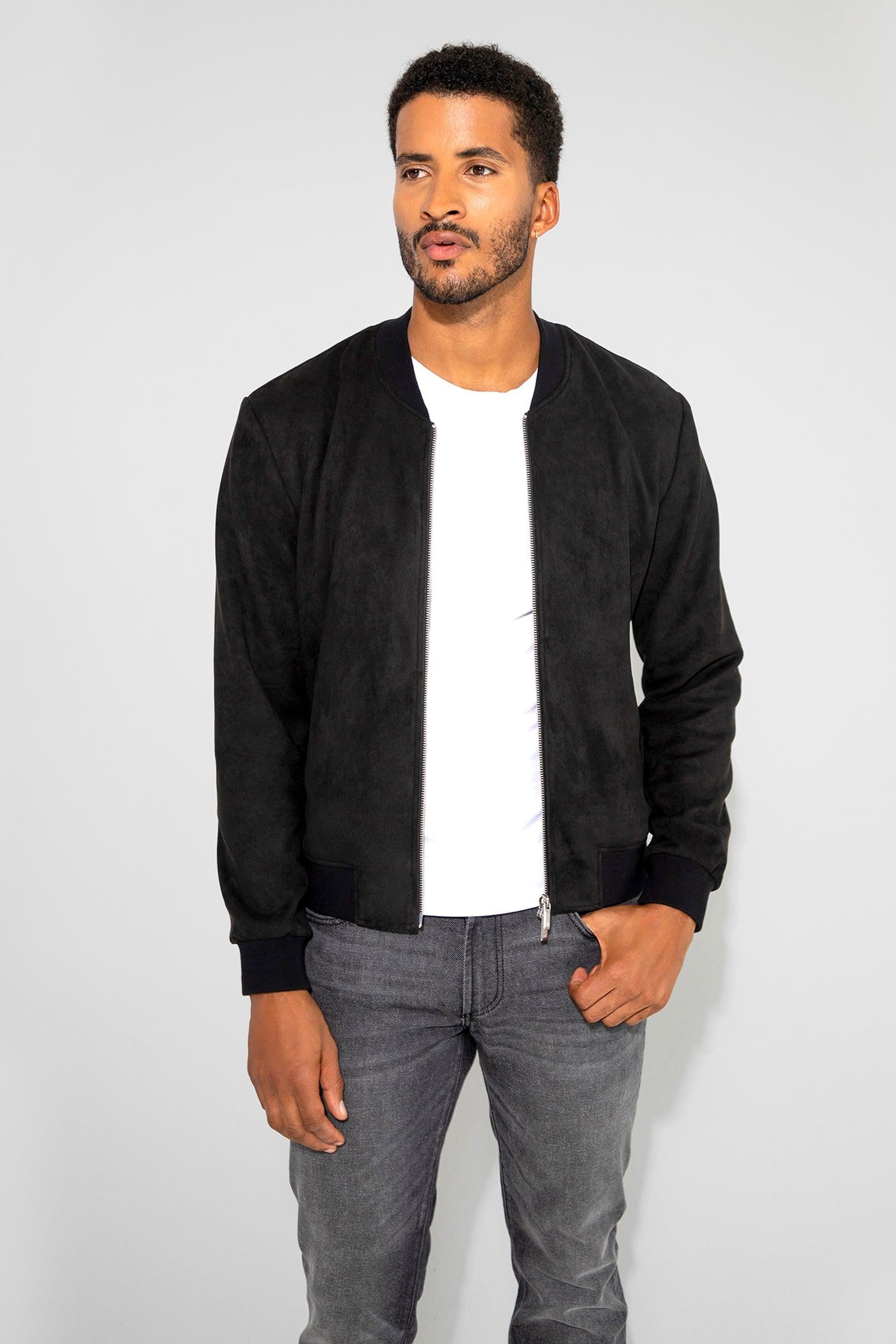 Maverick Butter Suede Noir Stretch Bomber Jacket by MONFRERE