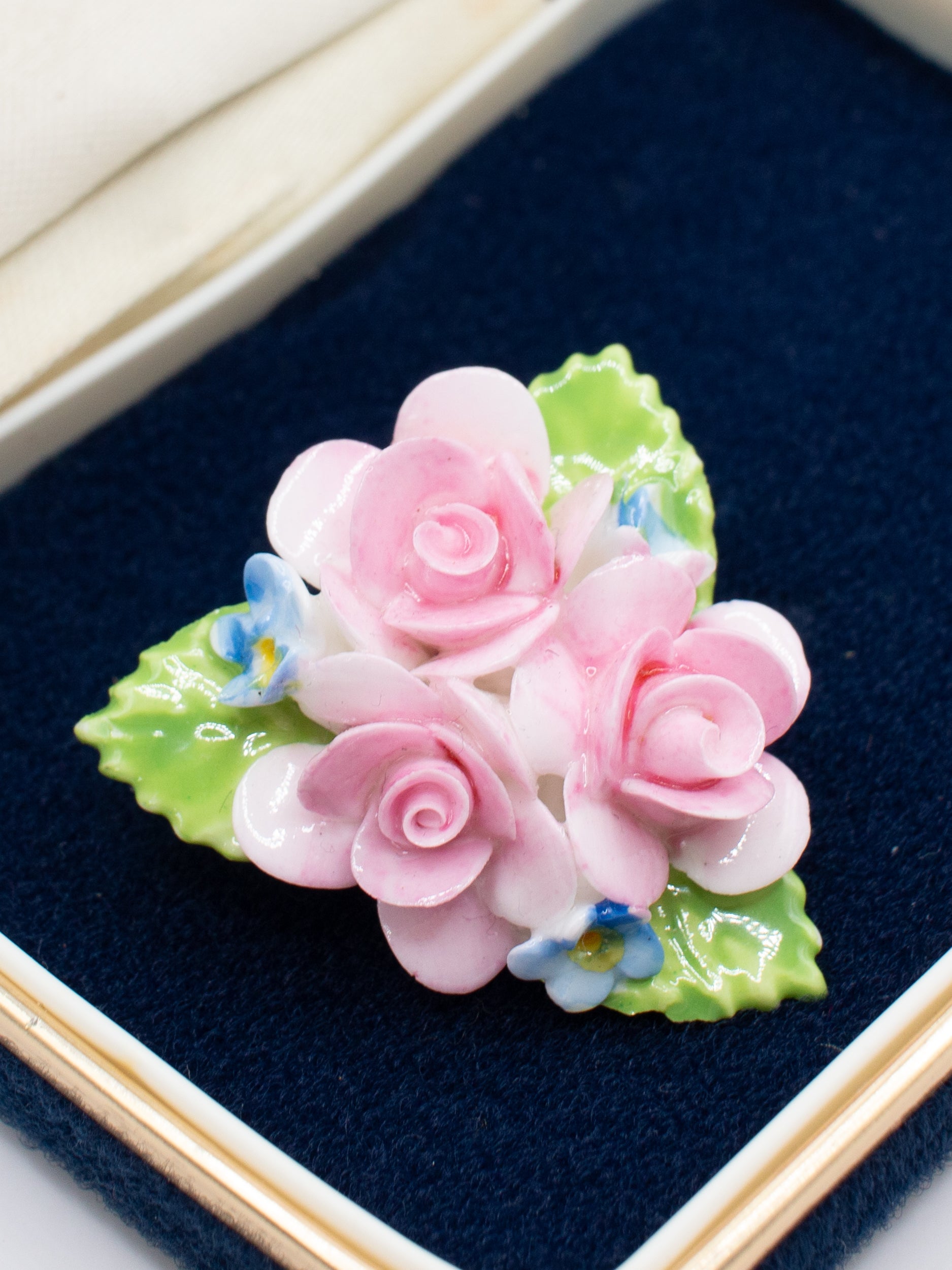 Vintage 80's Porcelain Roses Brooch in Pink by Northern Grip