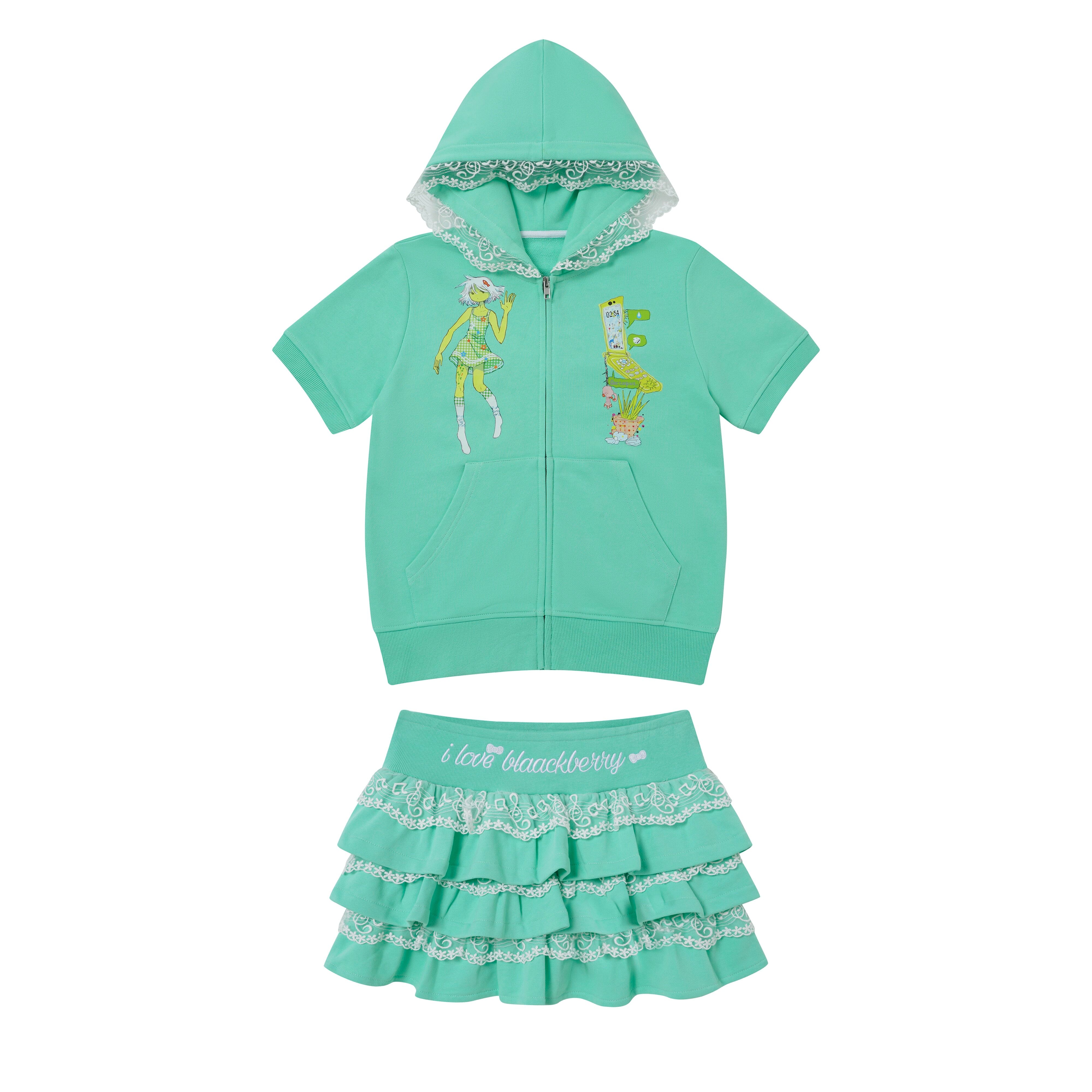 Mint Green Y2K Two-Piece Skirt Set | Tenniscore Outfit | BlackBerry by Land Decora