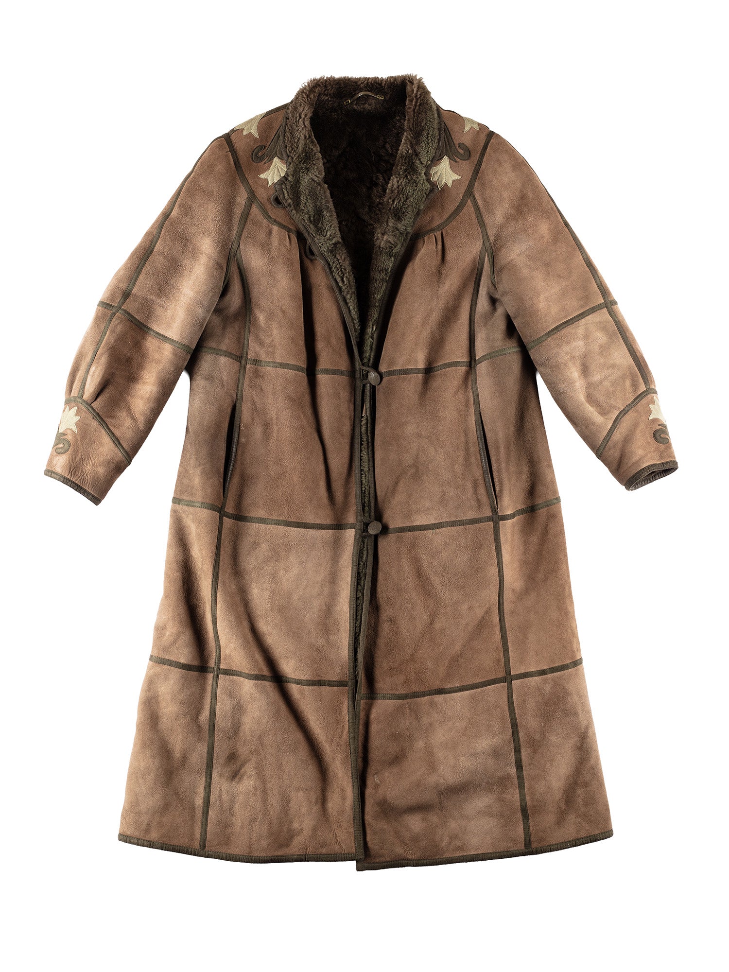 Vintage 80's Women Sheepskin Maxi Coat in Khaki Green by Northern Grip