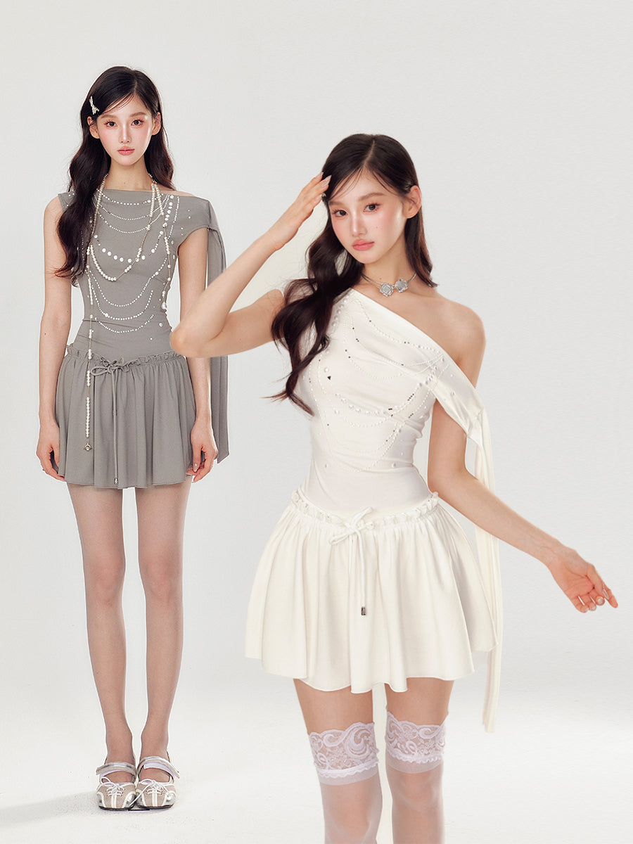 YZZI HE French Style Dress | Pearl & Rhinestone Embellished Dress by Land Decora
