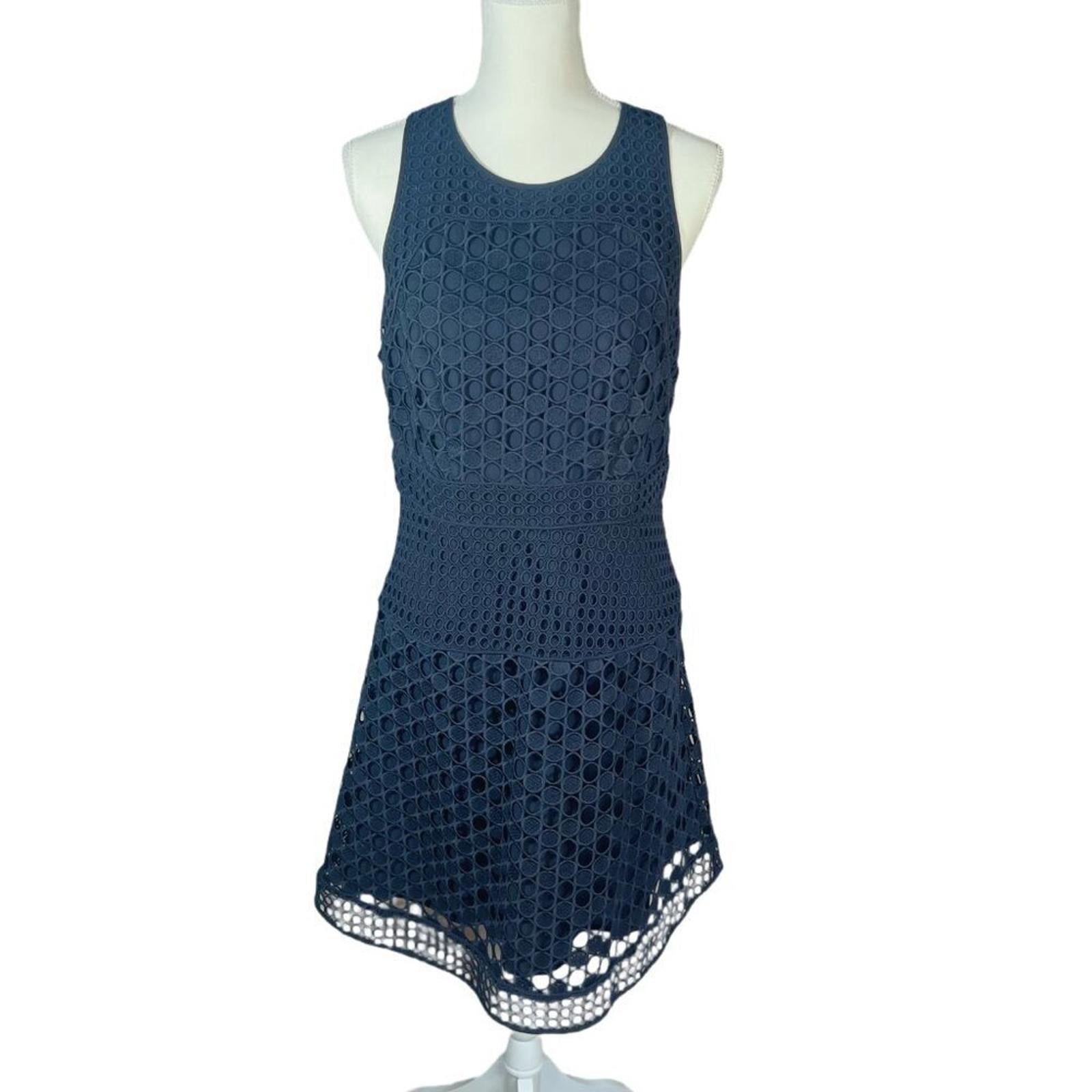 Ann Taylor Navy Blue Laser Cut Out Lace Overlay Formal A Line Dress Si by Hot Girl Secondhand