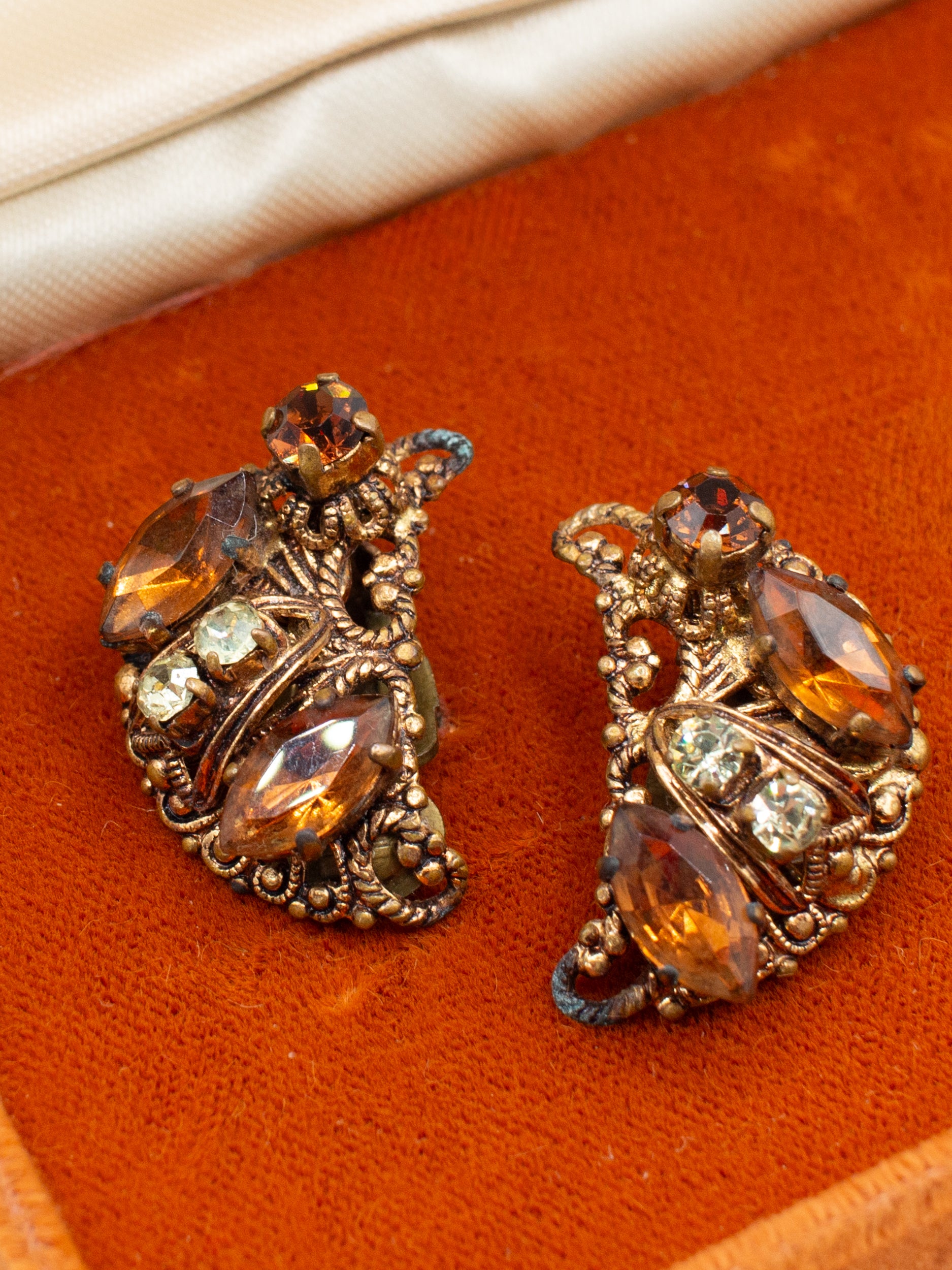 Vintage 30's Czech Amber Glass Clip-on Earrings by Northern Grip