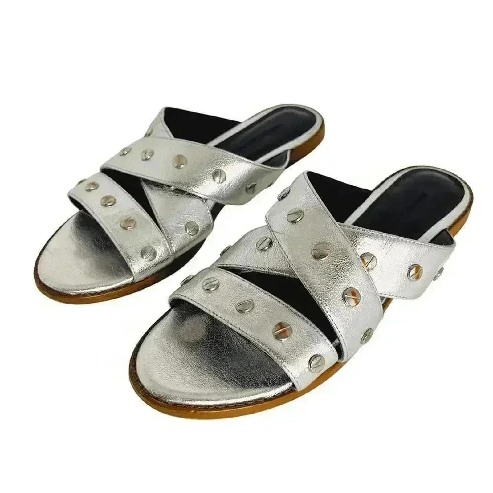 Rebecca Minkoff Silver Leather Studded Strappy Sandals Women's Size 8 by Hot Girl Secondhand
