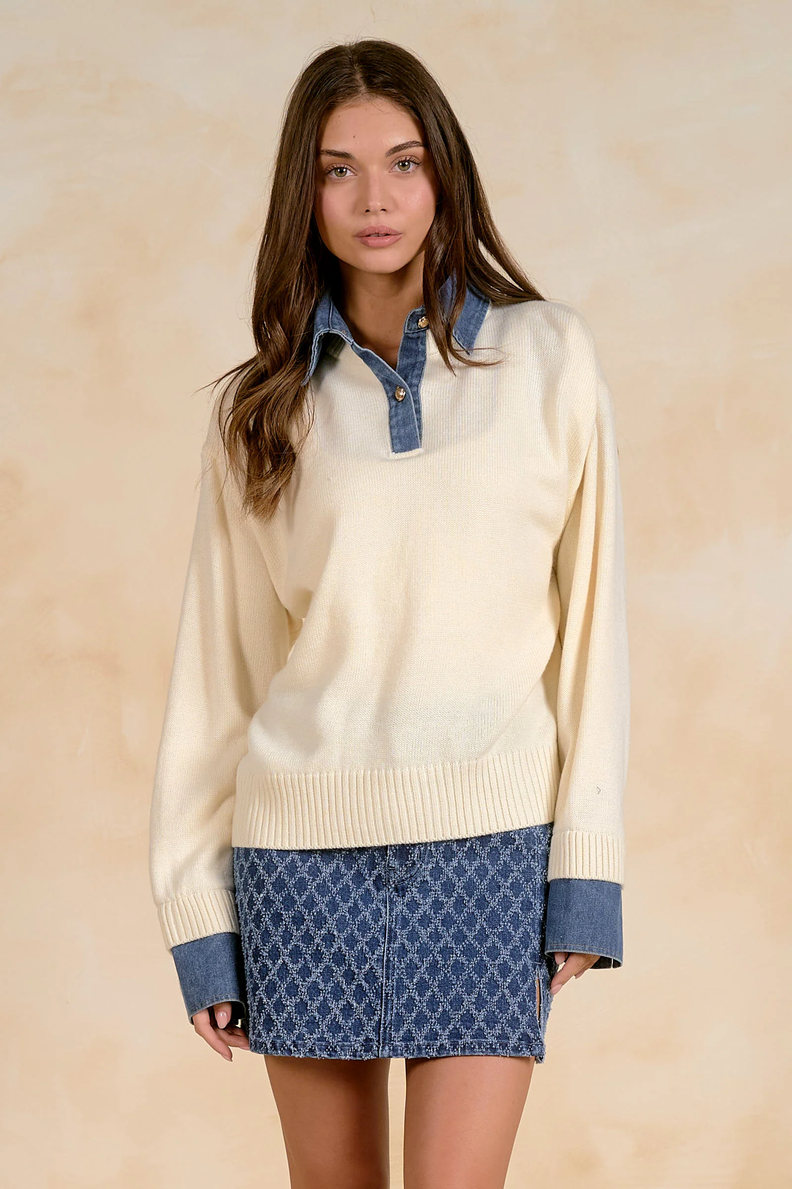 Elan Collared Denim Sweater by Sierra Deene